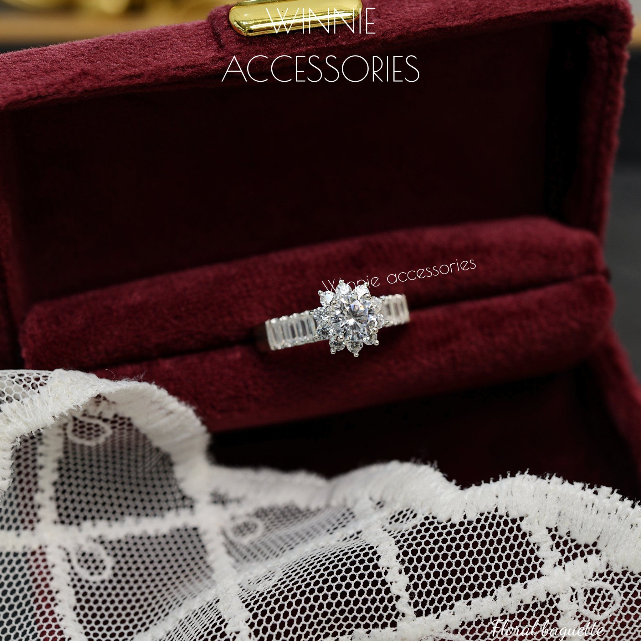  Nhẫn Bạc S925 Floral Baguette 