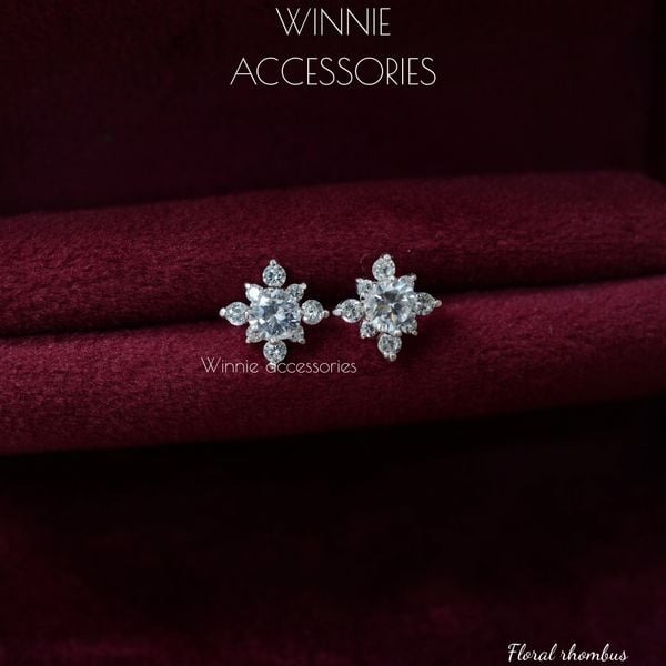  Hoa tai Bạc S925 Floral Rhombus 