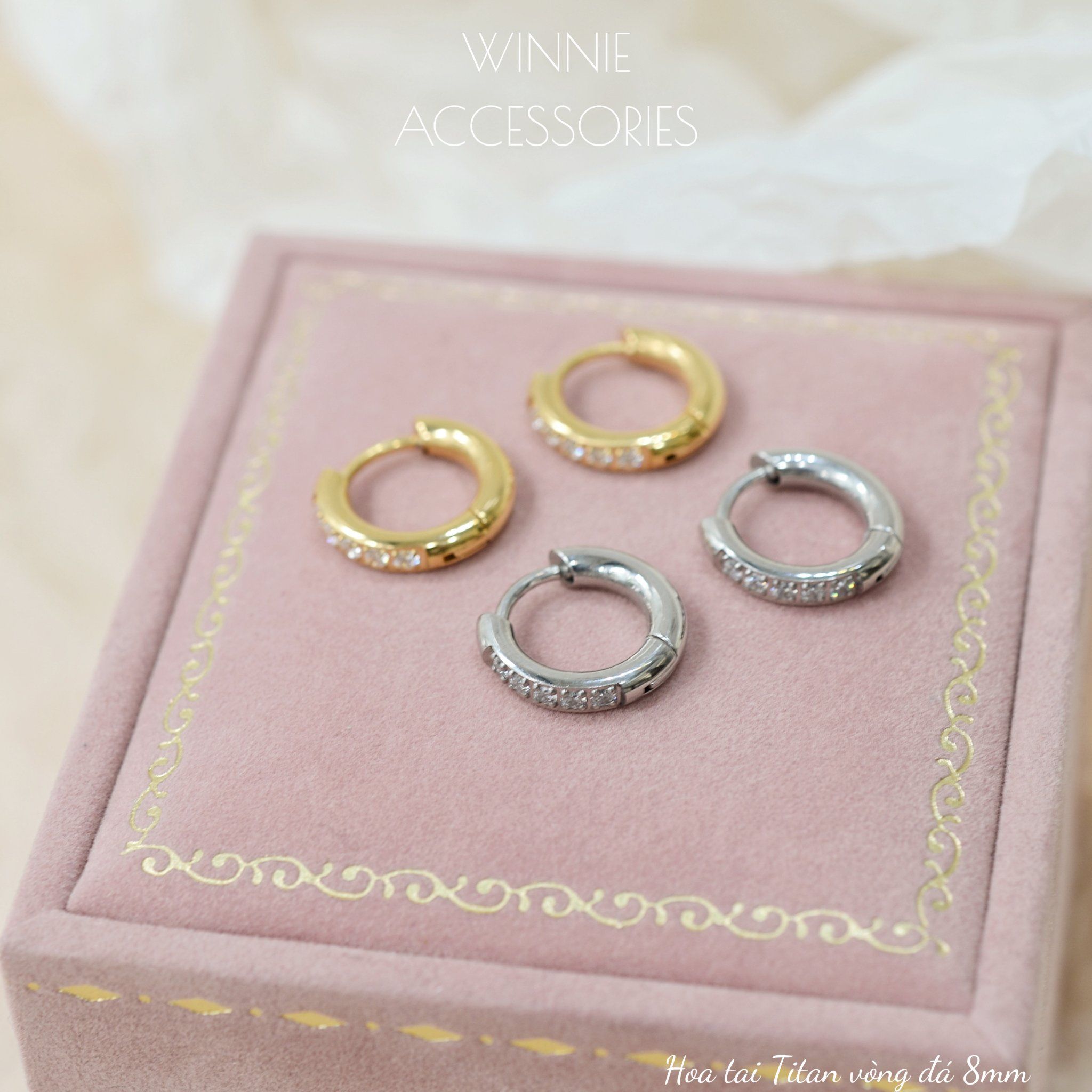  Hoa tai Titan Vòng đá 8mm 