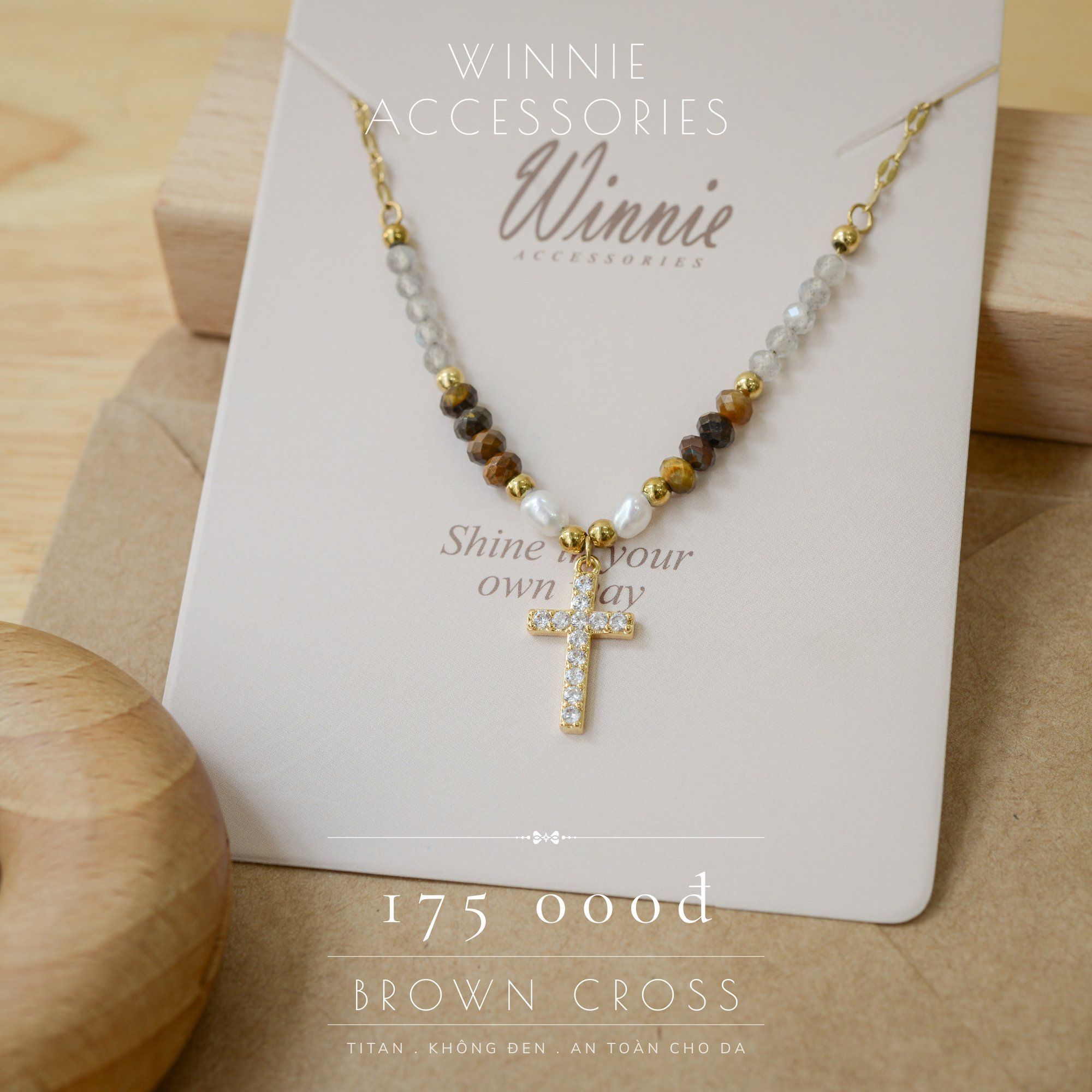  Dây chuyền Titan Brown cross 