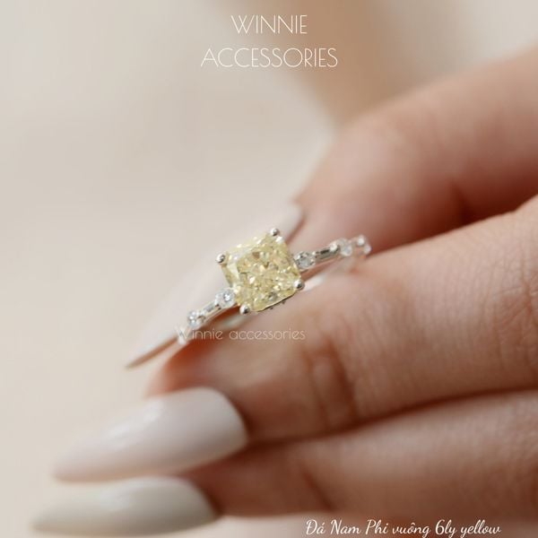  Nhẫn Bạc S925 Đá Nam Phi Vuông 6 ly - yellow 