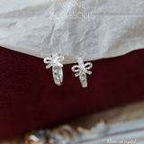  Hoa tai Bạc S925 Khoen Nơ Crystal 