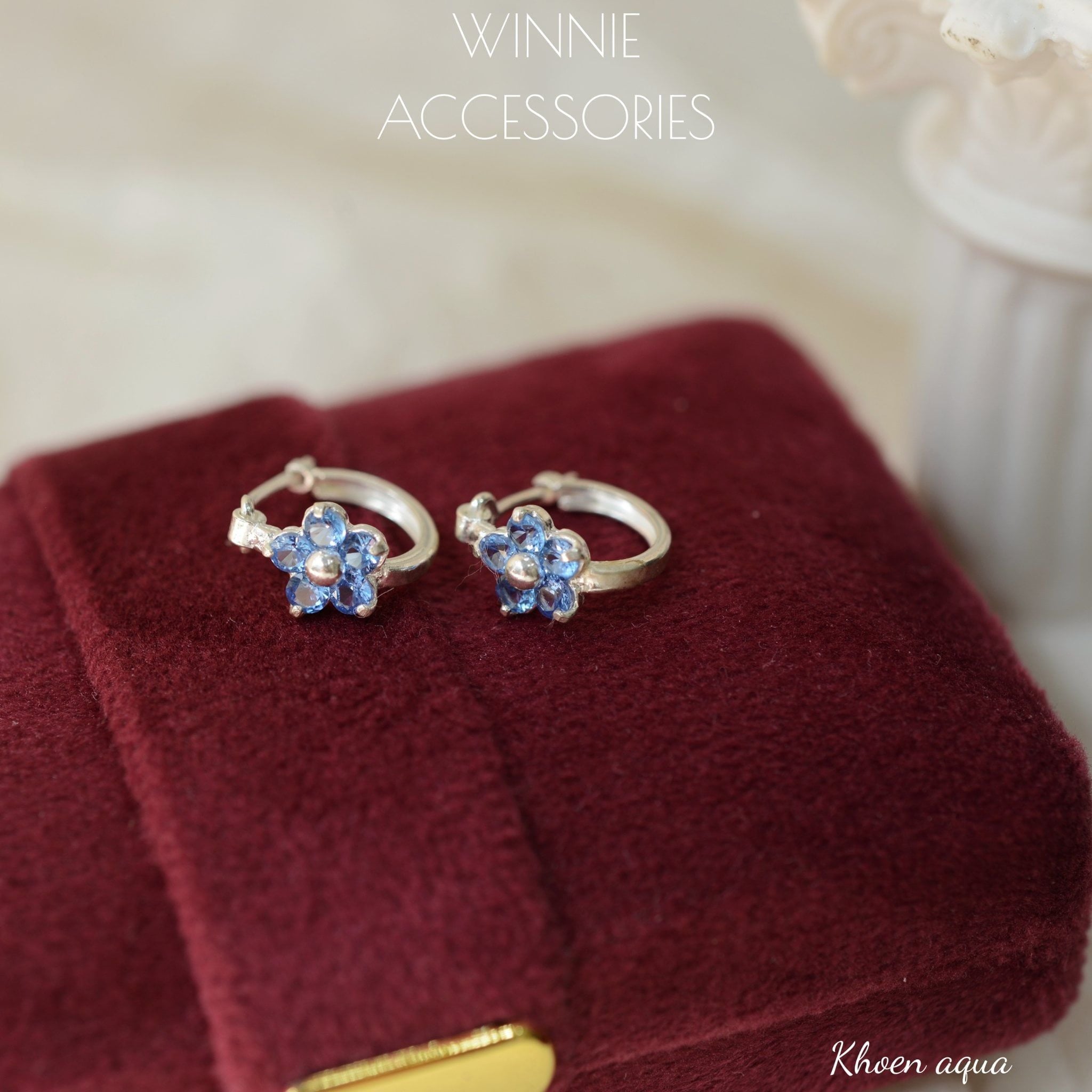  Hoa tai Bạc S925 Khoen Aqua 