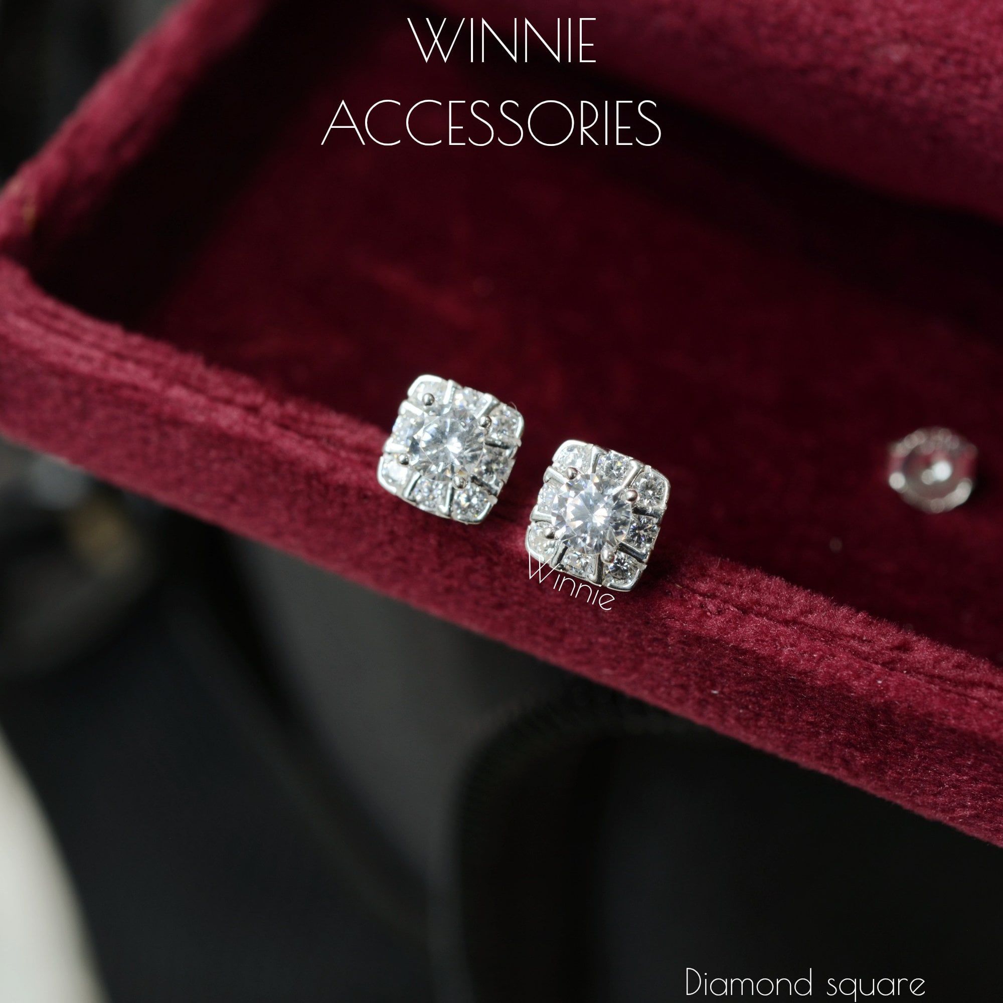  Hoa tai Bạc S925 Diamond Square 