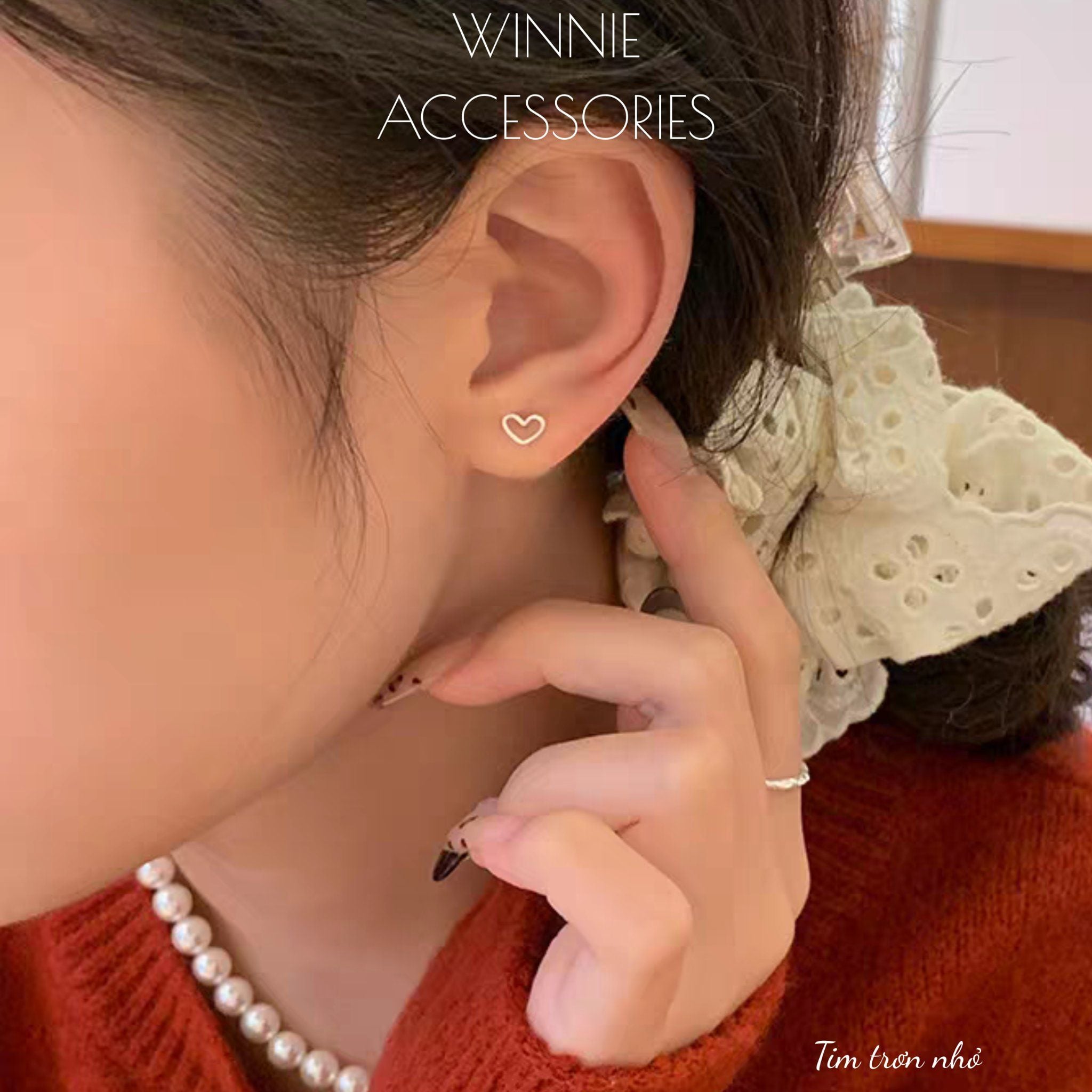  Hoa tai Bạc S925 Tim trơn nhỏ 