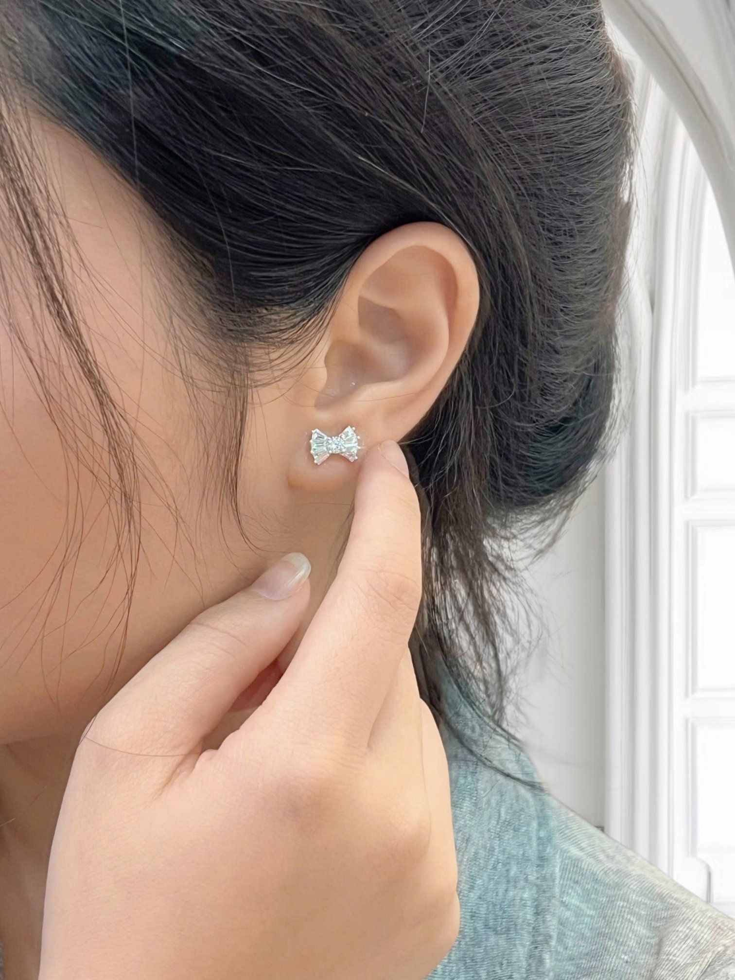  Hoa tai Bạc S925 Baguette Bow 