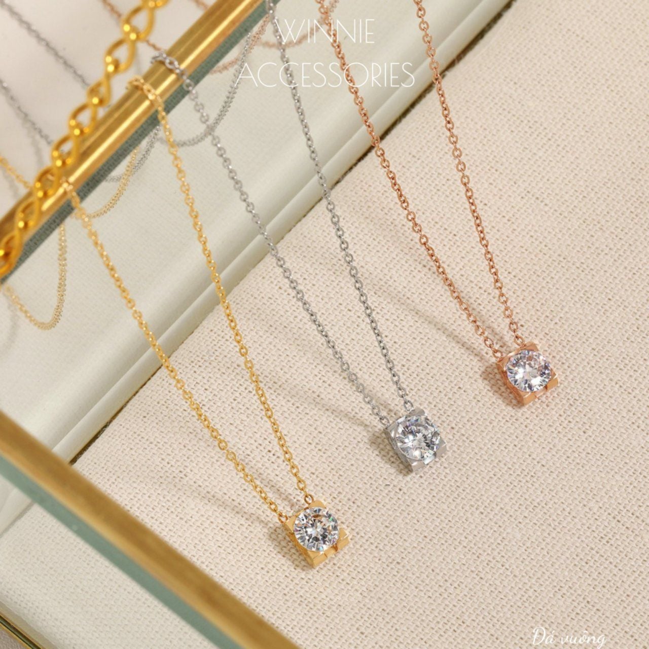  Dây chuyền Titan Đá vuông 