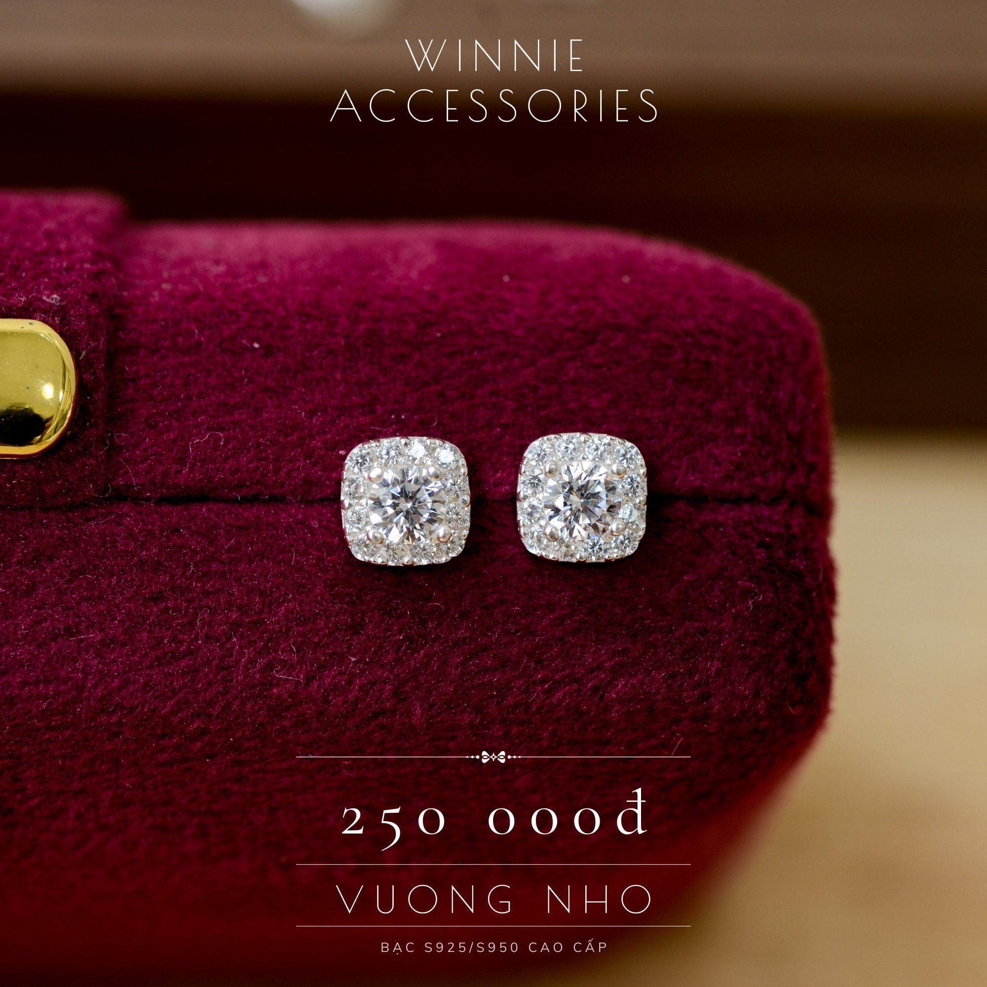  Hoa tai Bạc S925 Vuông nhỏ 