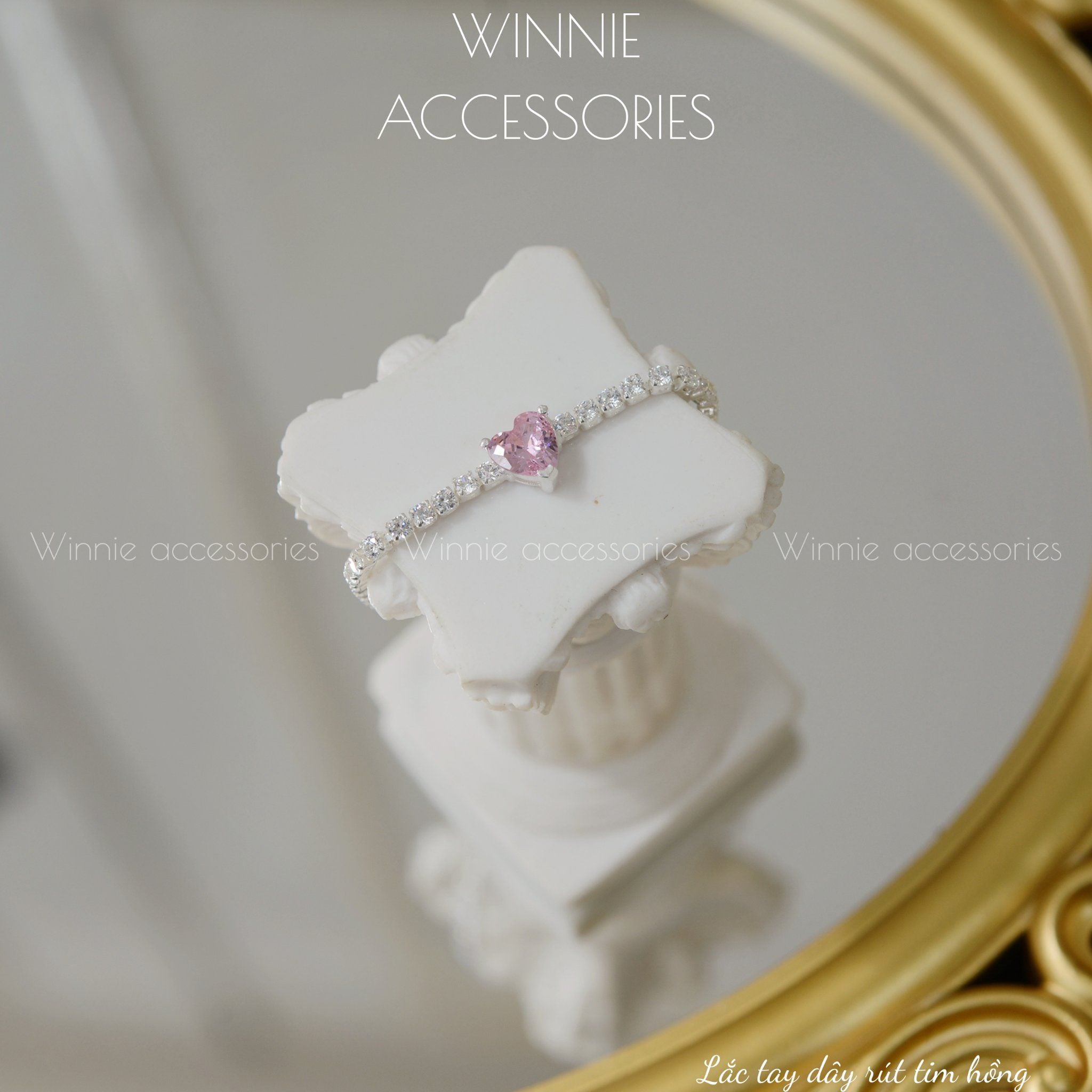  Lắc tay Bạc S925 Dây rút Tim hồng 