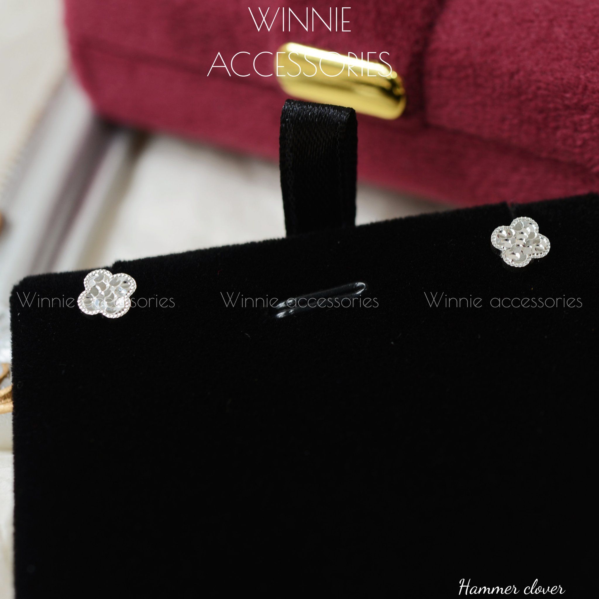  Hoa tai Bạc S925 Hammer Clover 