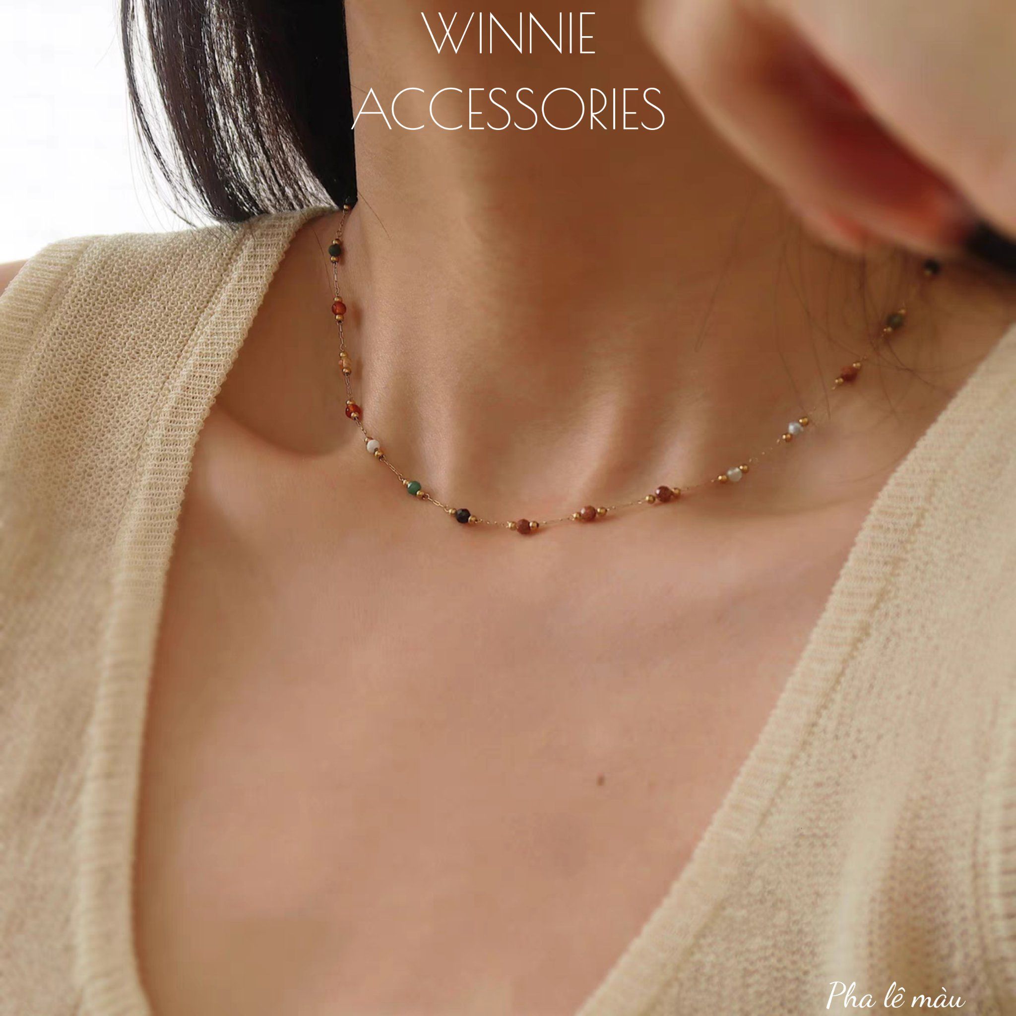  Dây chuyền titan Pha lê màu 