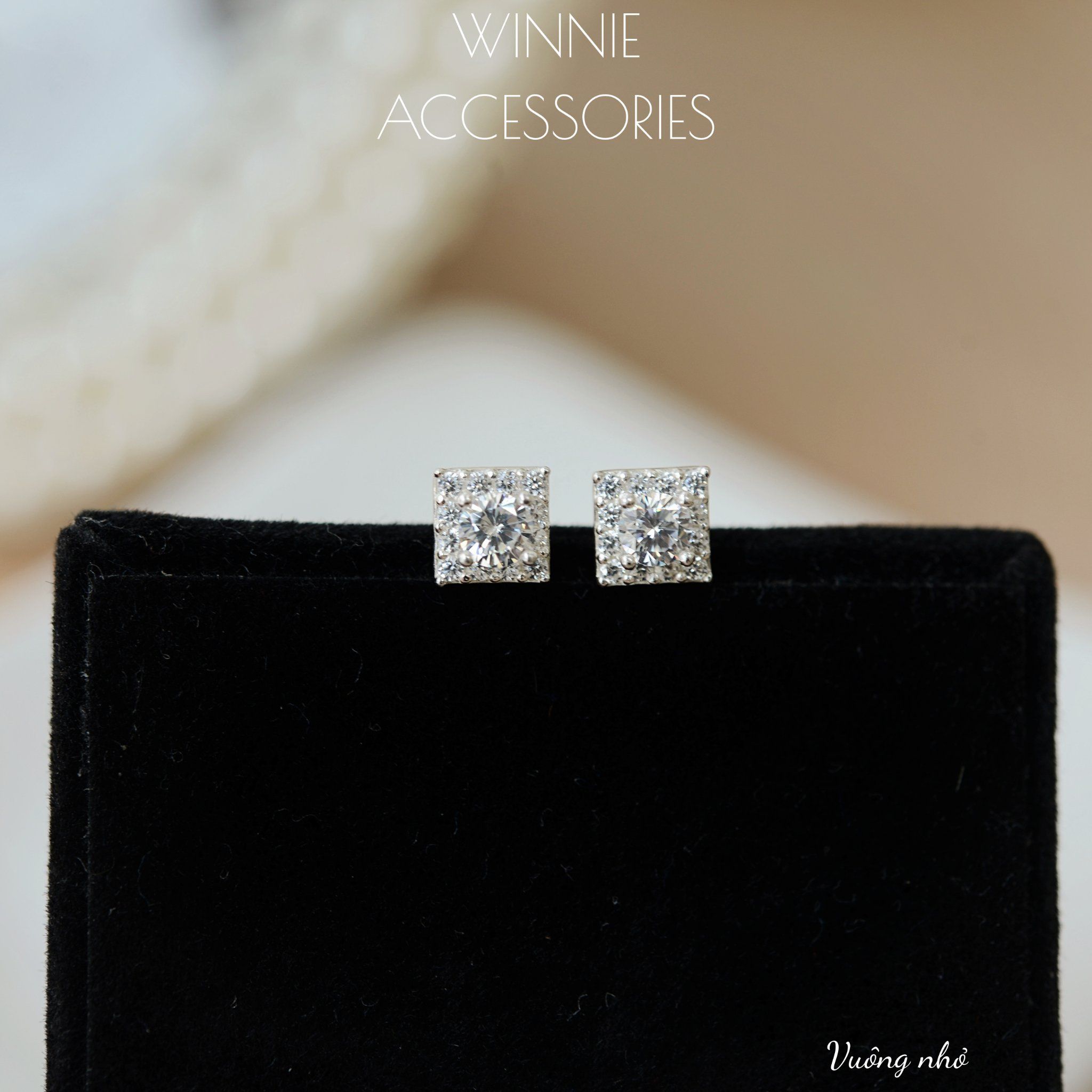  Hoa tai Bạc S925 Vuông nhỏ 