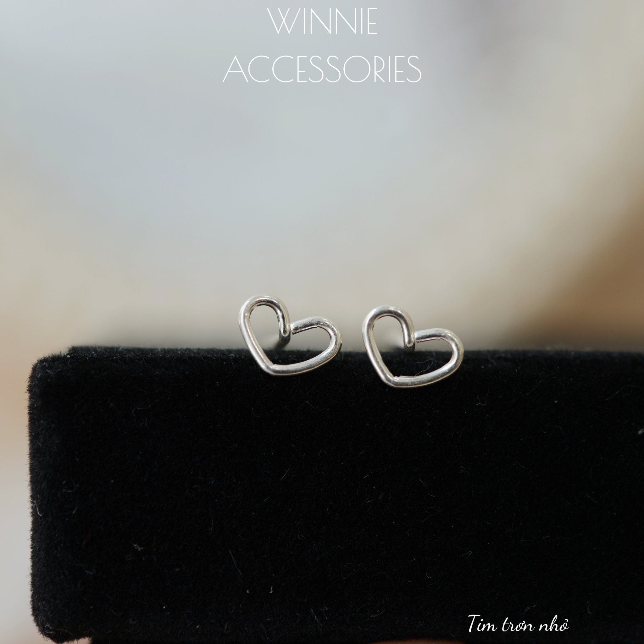  Hoa tai Bạc S925 Tim trơn nhỏ 