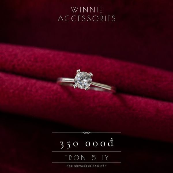  Nhẫn Bạc S925 Trơn đá 5 ly 
