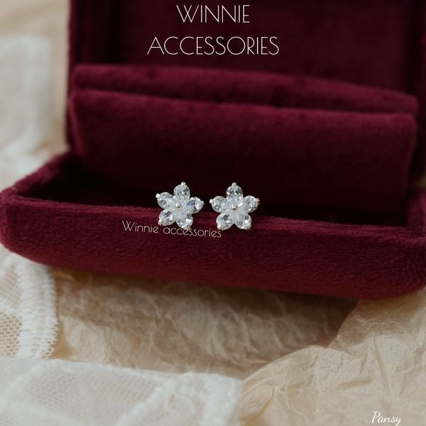  Hoa tai Bạc S925 Pansy 