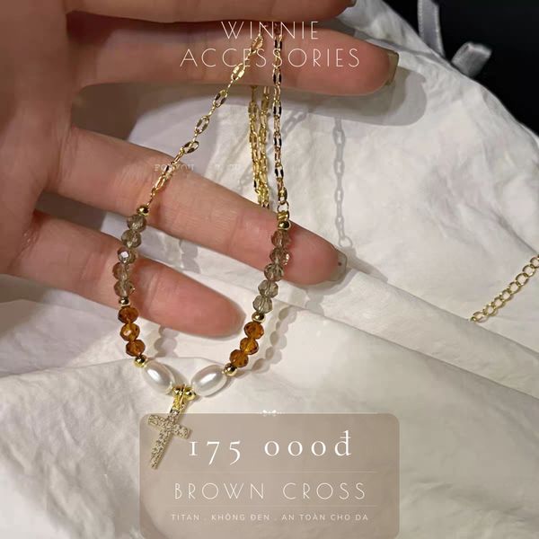 Dây chuyền Titan Brown cross 