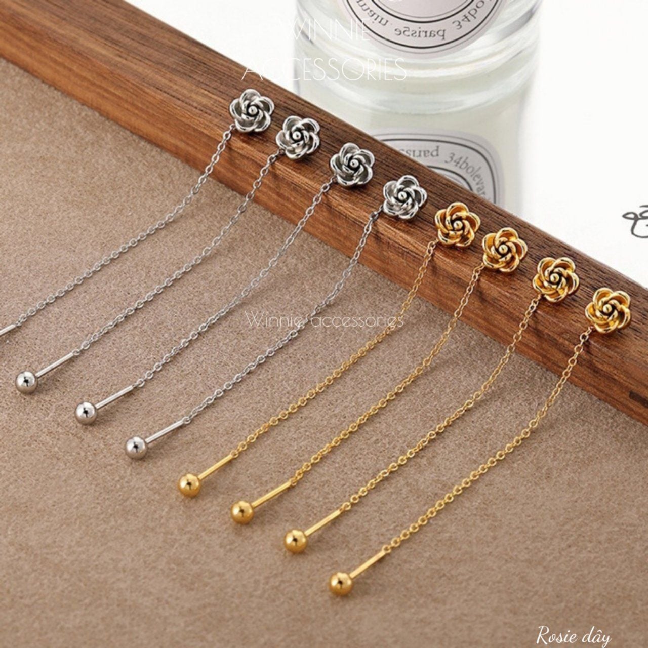  Hoa tai Titan Rosie dây 