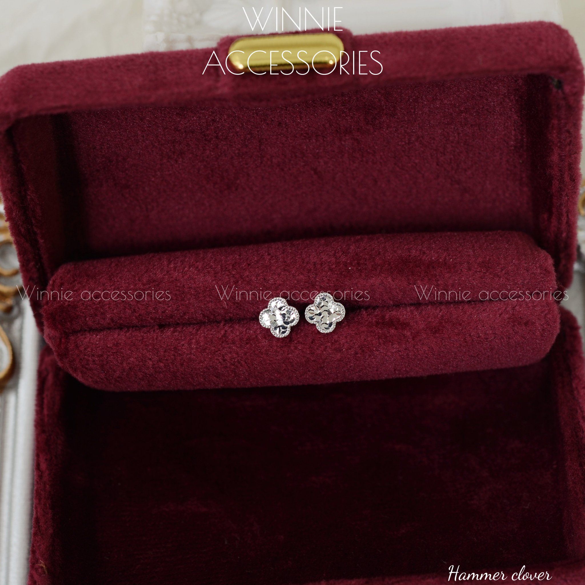  Hoa tai Bạc S925 Hammer Clover 