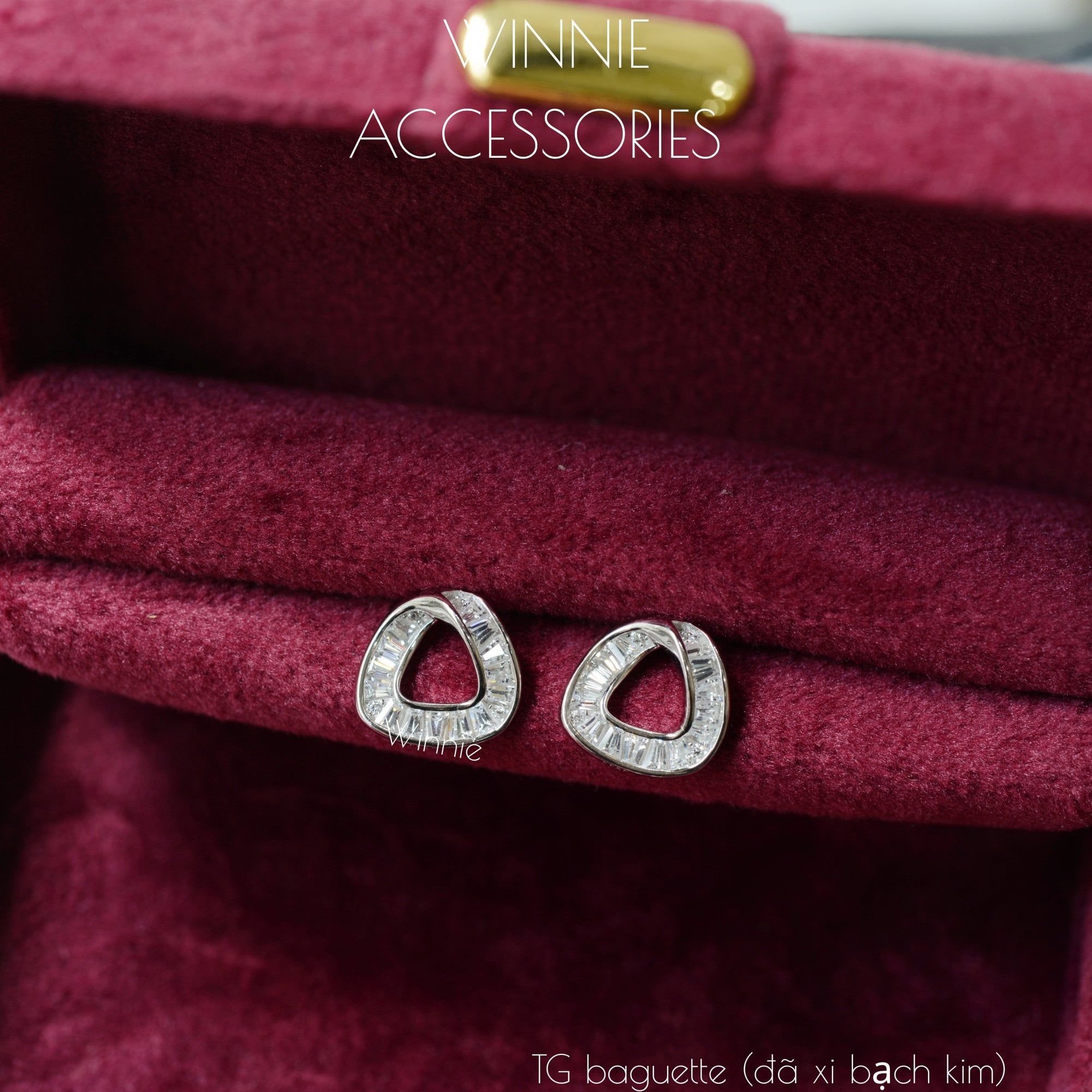  Hoa tai Bạc S925 TG baguette (Đã xi bạch kim) 