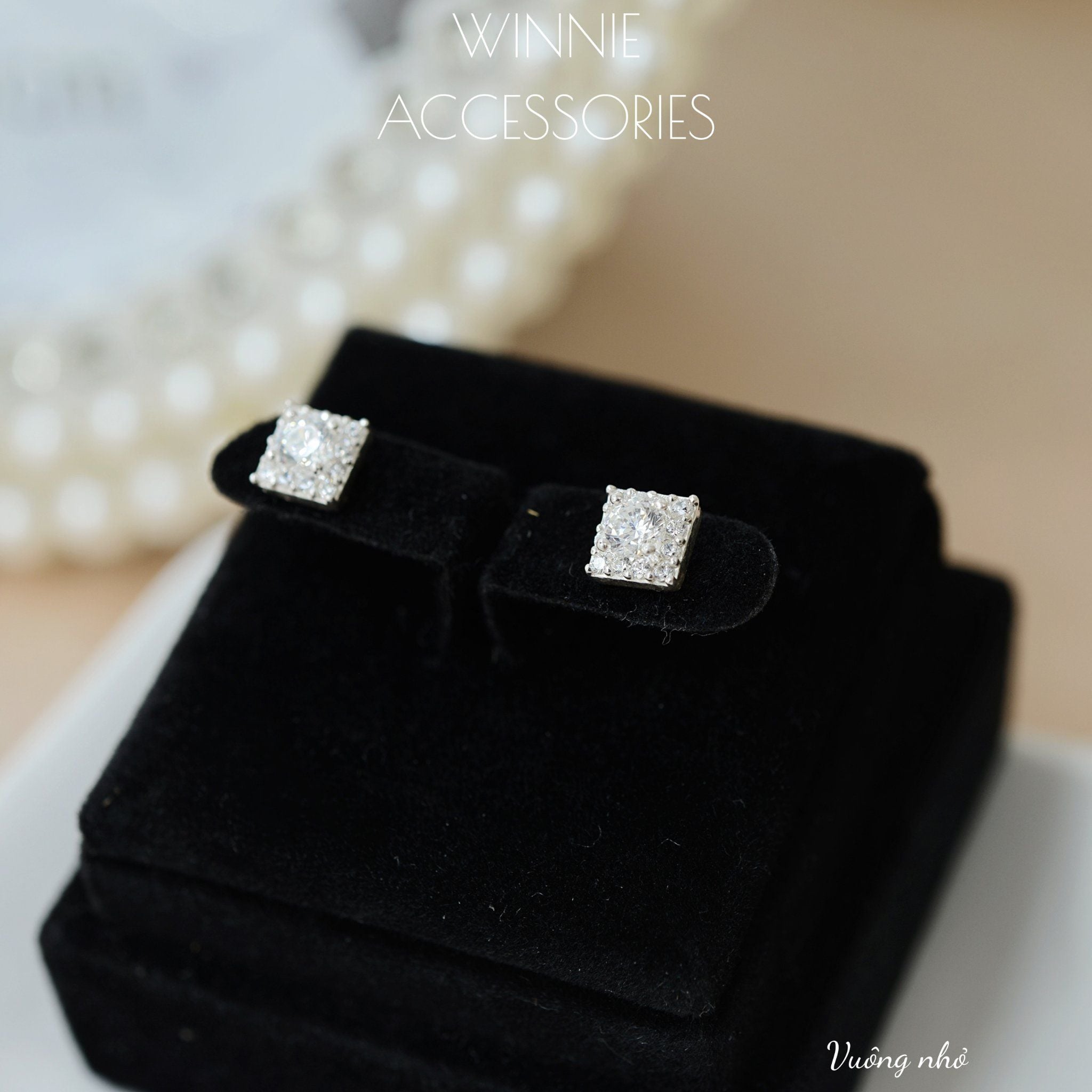  Hoa tai Bạc S925 Vuông nhỏ 