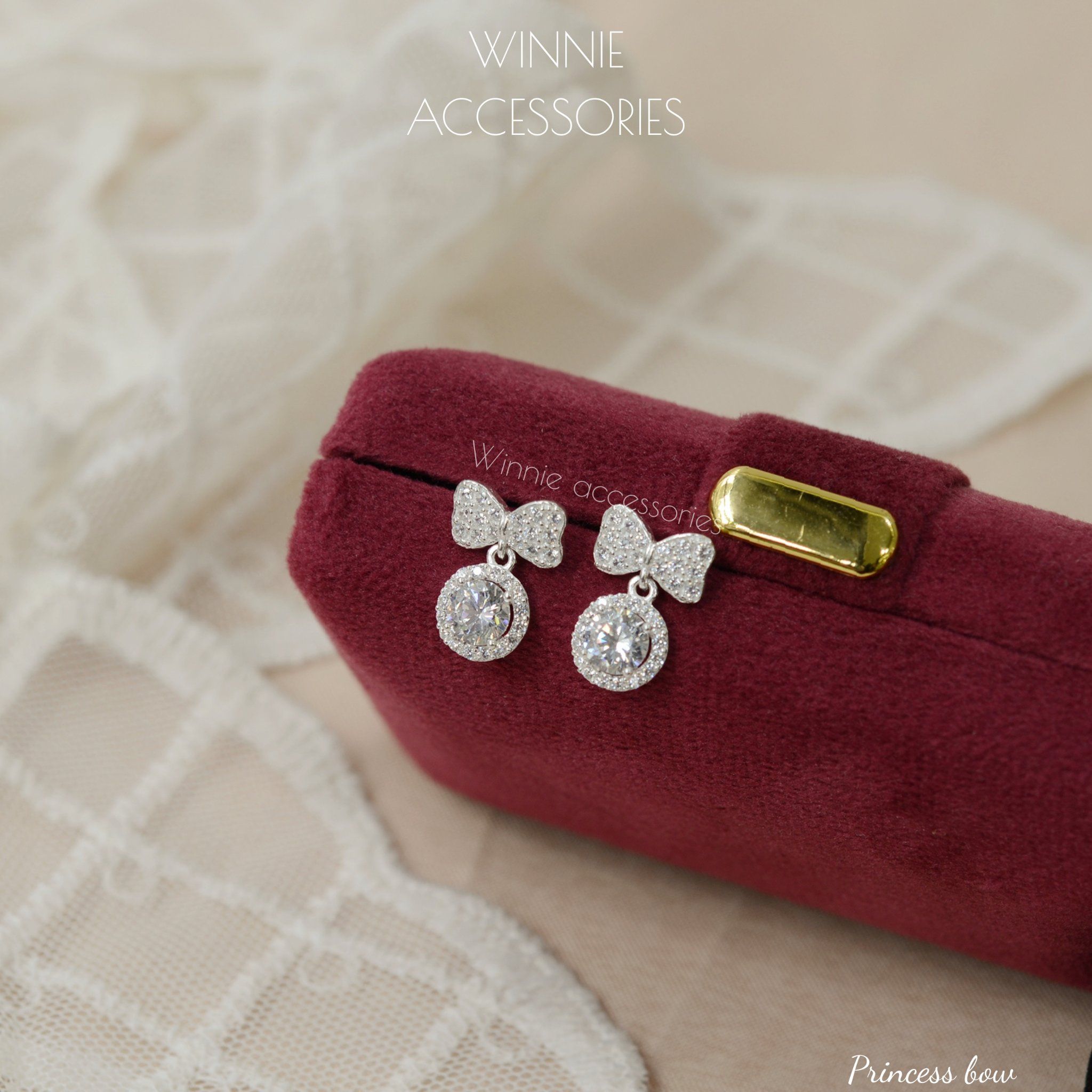  Hoa tai Bạc S925 Princess Bow 