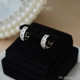  Hoa tai Bạc S925 Khoen Viền đá vuông 