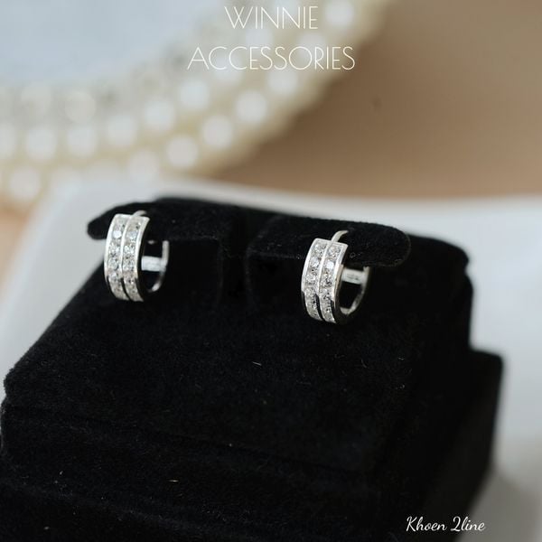  Hoa tai Bạc S925 Khoen 2 line 