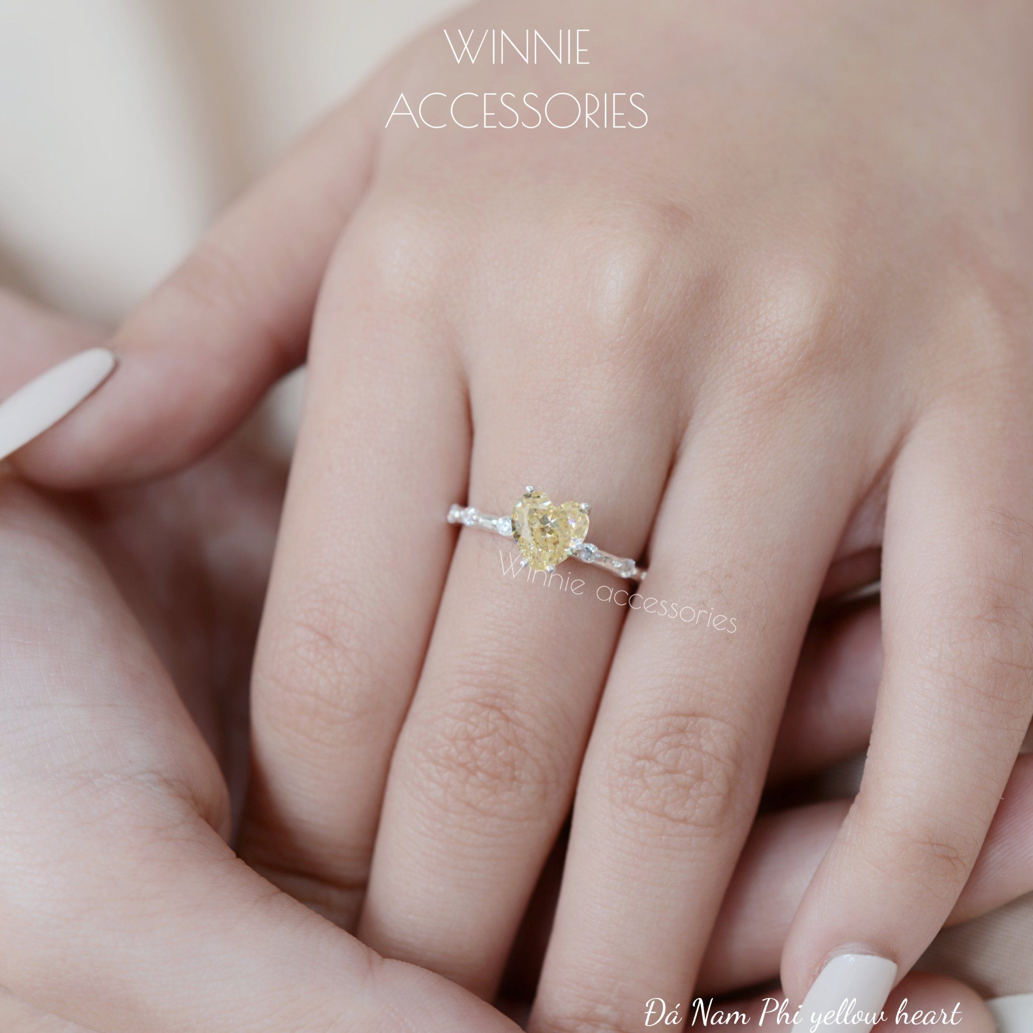  Nhẫn Bạc S925 Đá Nam Phi Yellow heart 