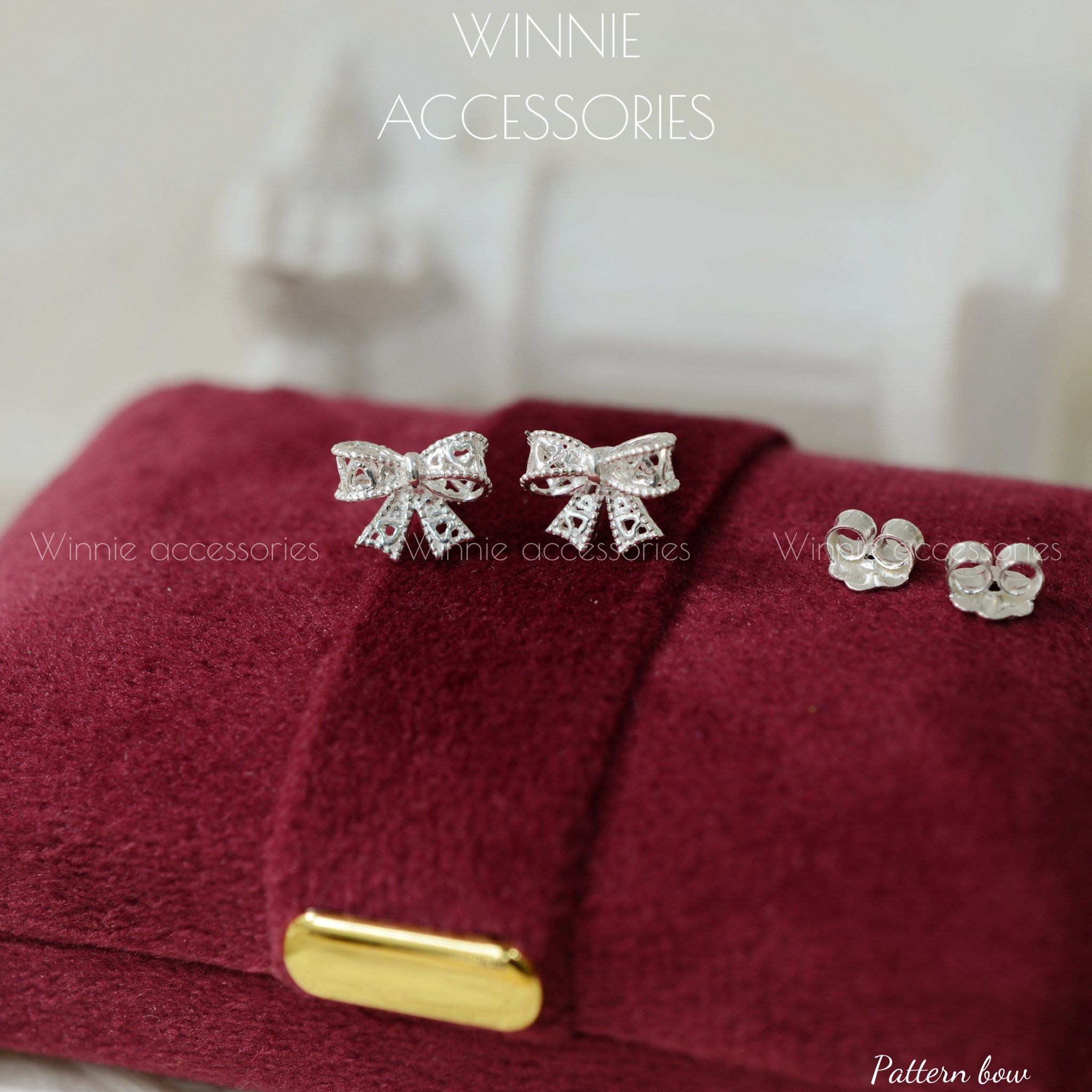  Hoa tai Bạc S925 Pattern bow 