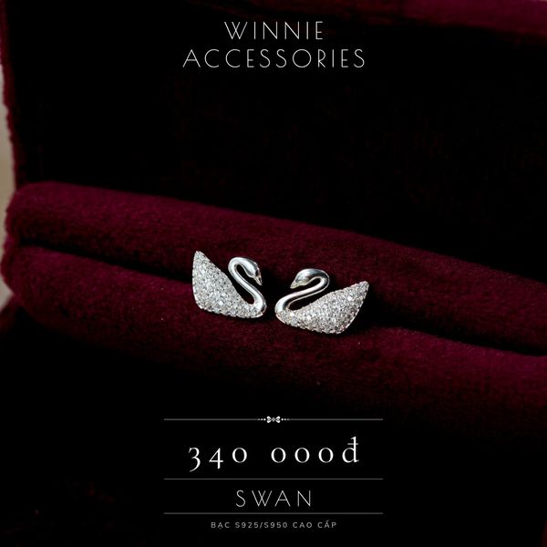  Hoa tai Bạc S925 Swan 