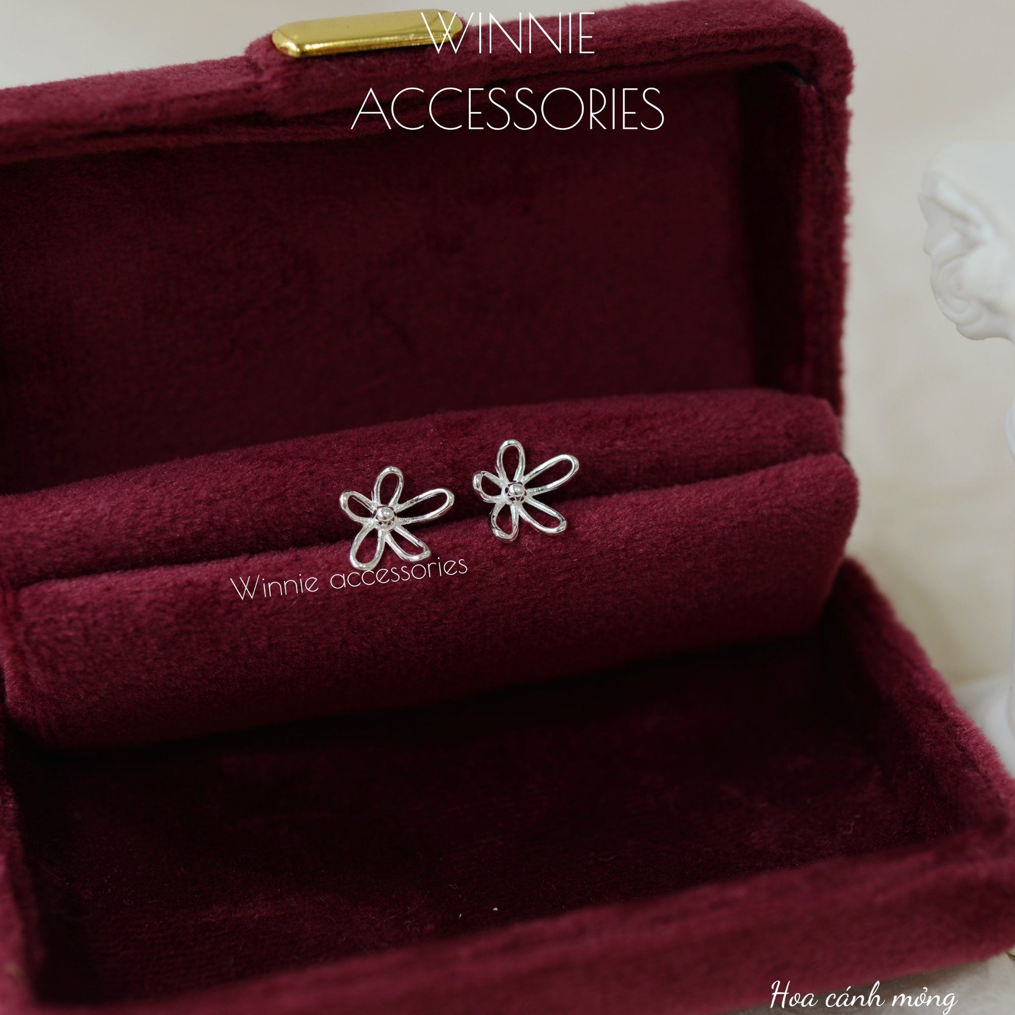  Hoa tai Bạc S925 Hoa cánh mỏng 