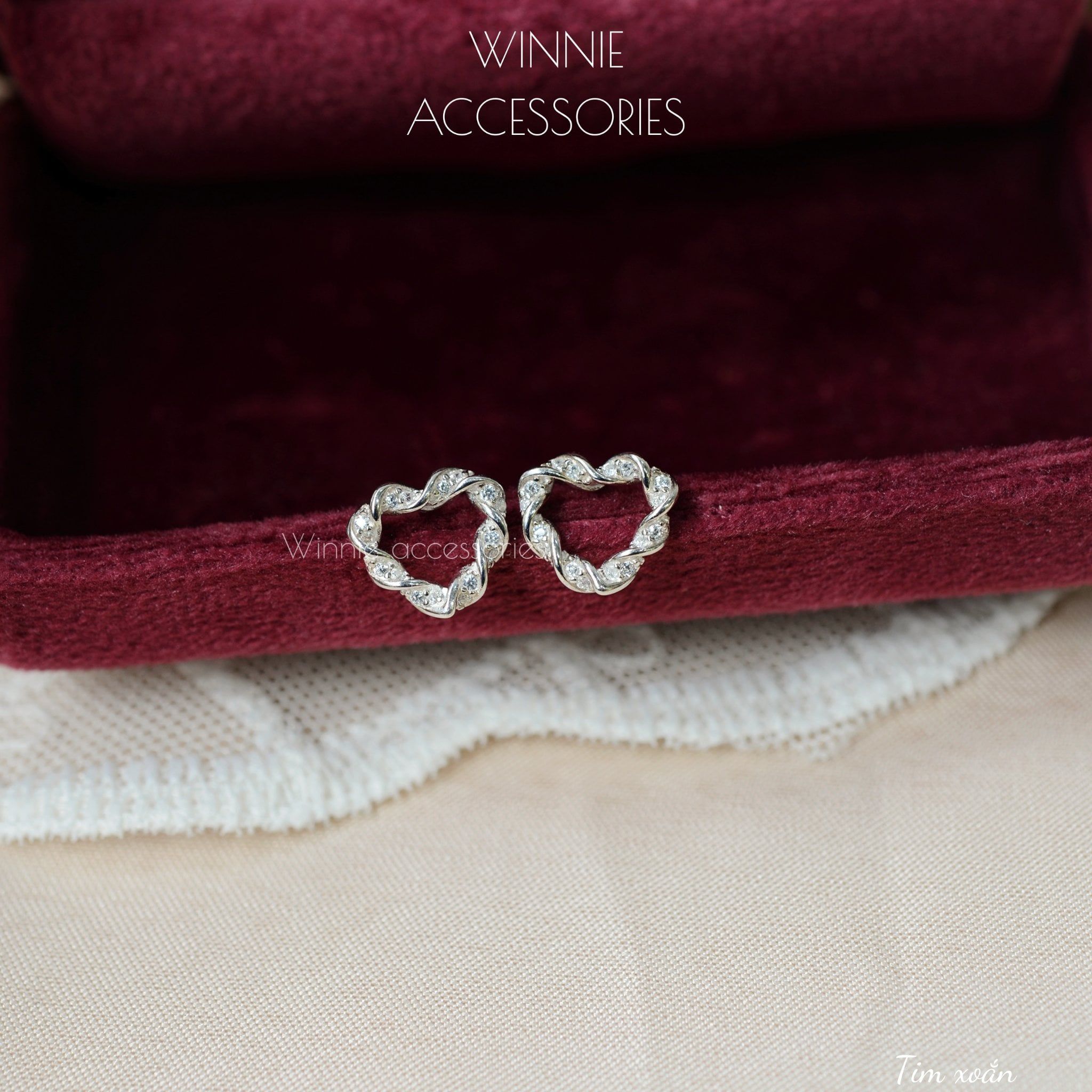  Hoa tai Bạc S925 Tim Xoắn 