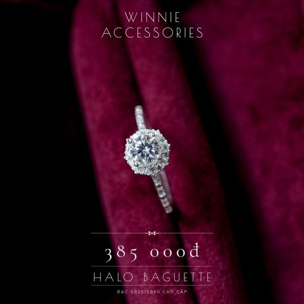  Nhẫn Bạc S925 Halo Baguette 