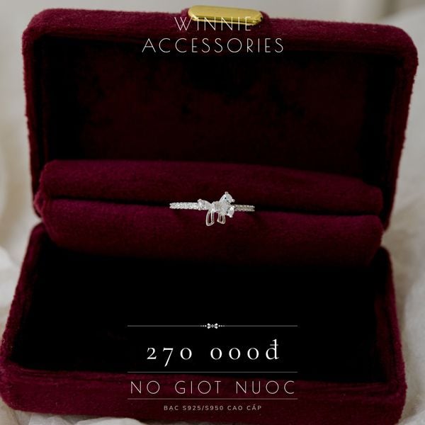  Nhẫn Bạc S925 Nơ Giọt Nước 