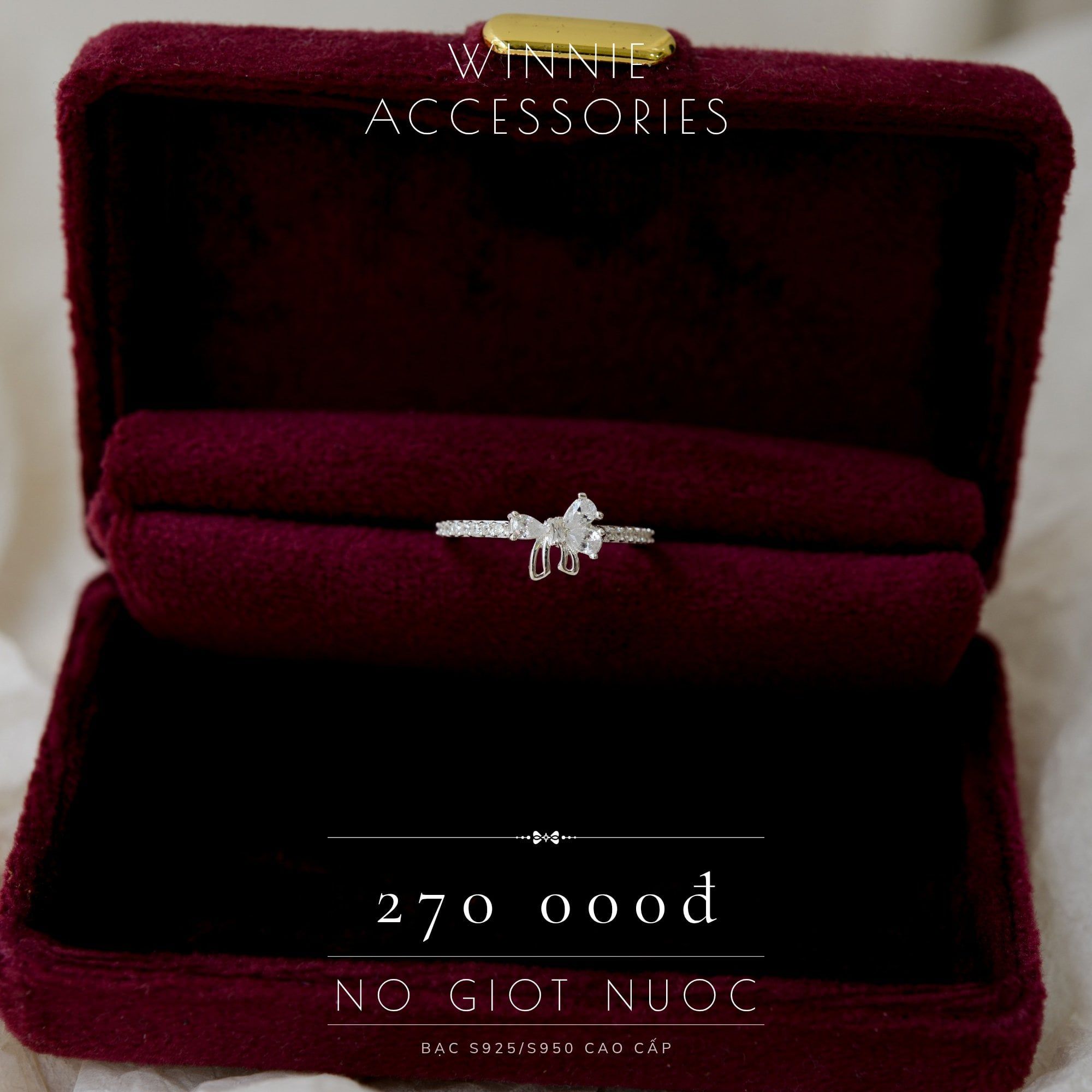  Nhẫn Bạc S925 Nơ Giọt Nước 