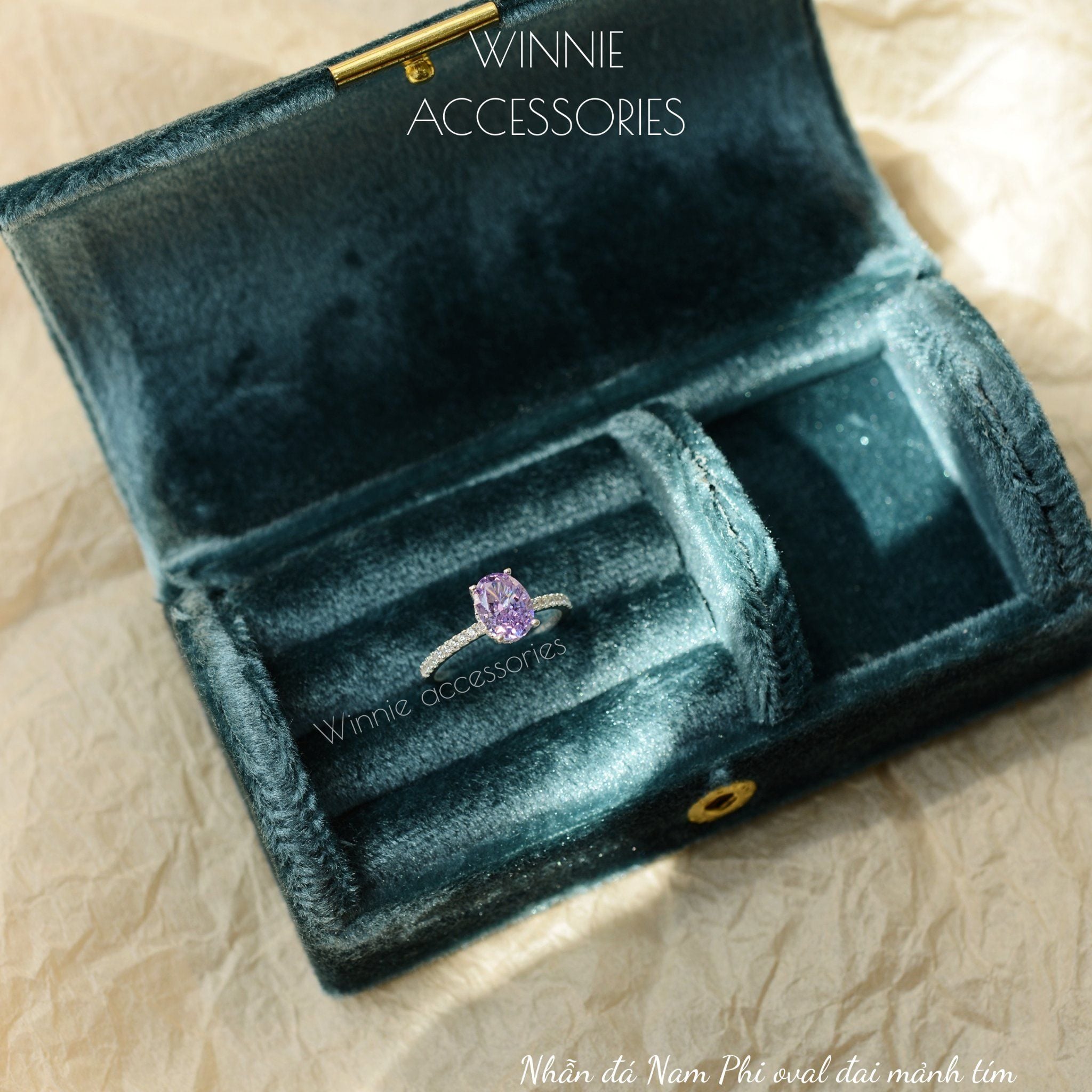  Nhẫn Bạc S925 Đá Nam Phi Oval Đai Mảnh Tím 