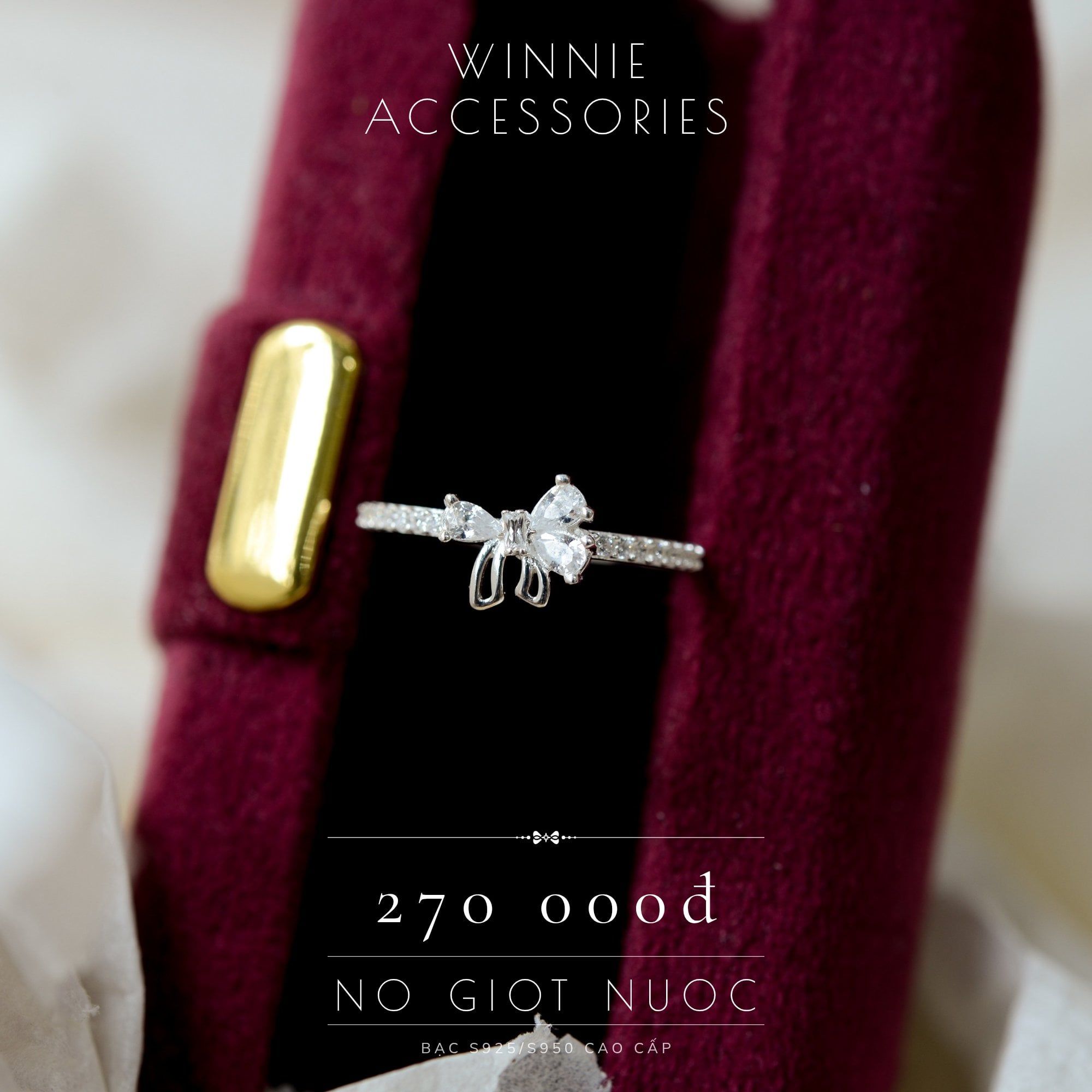  Nhẫn Bạc S925 Nơ Giọt Nước 