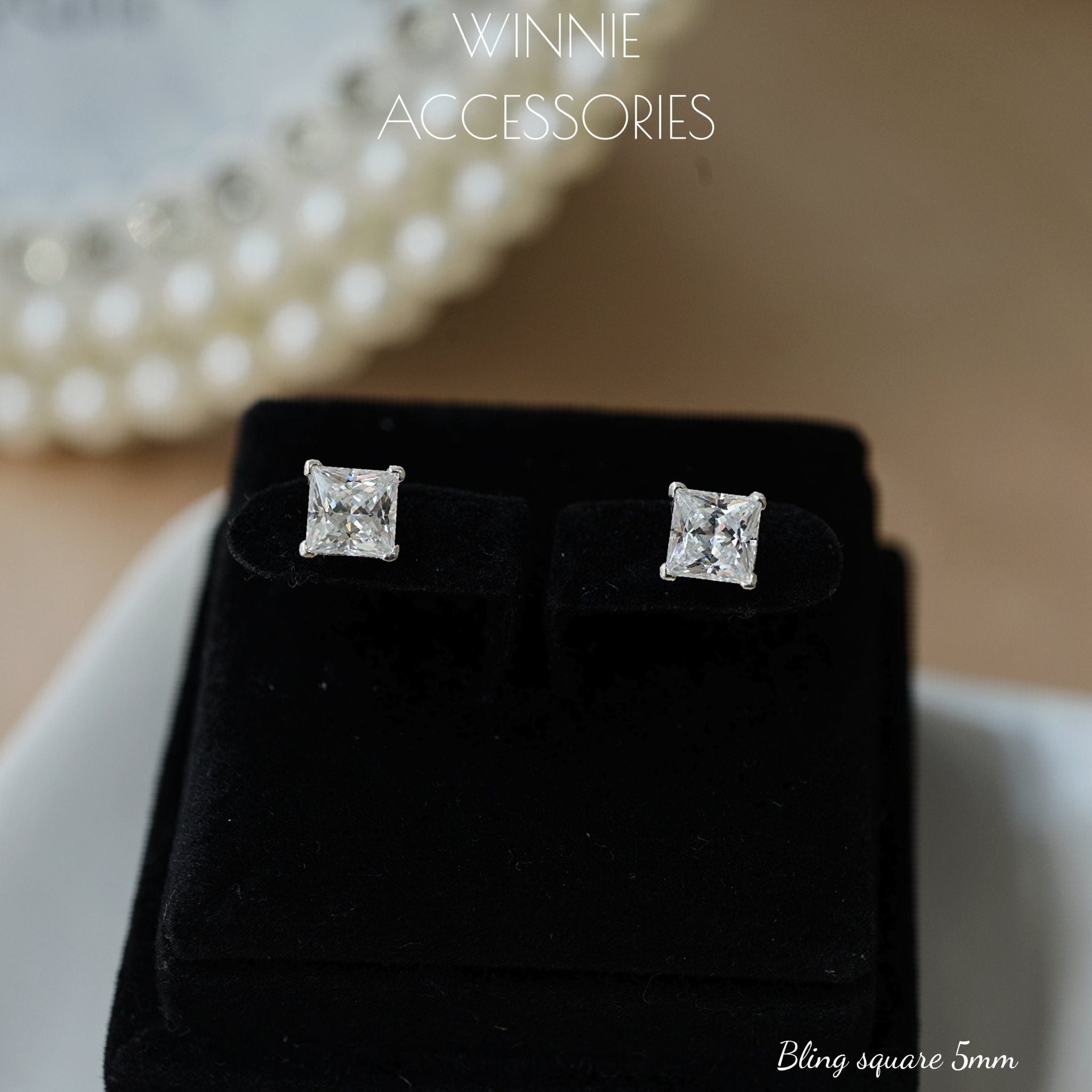  Hoa tai Bạc S925 Bling Square 