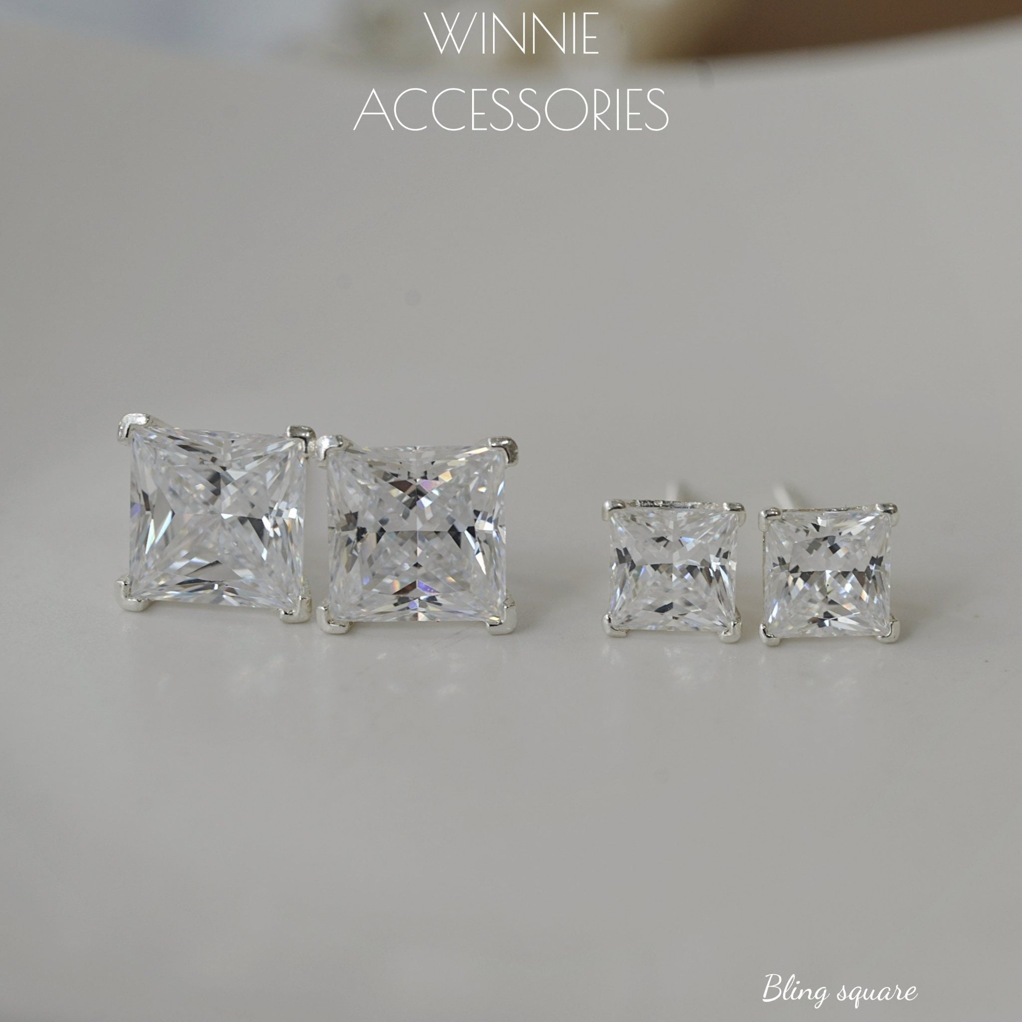  Hoa tai Bạc S925 Bling Square 