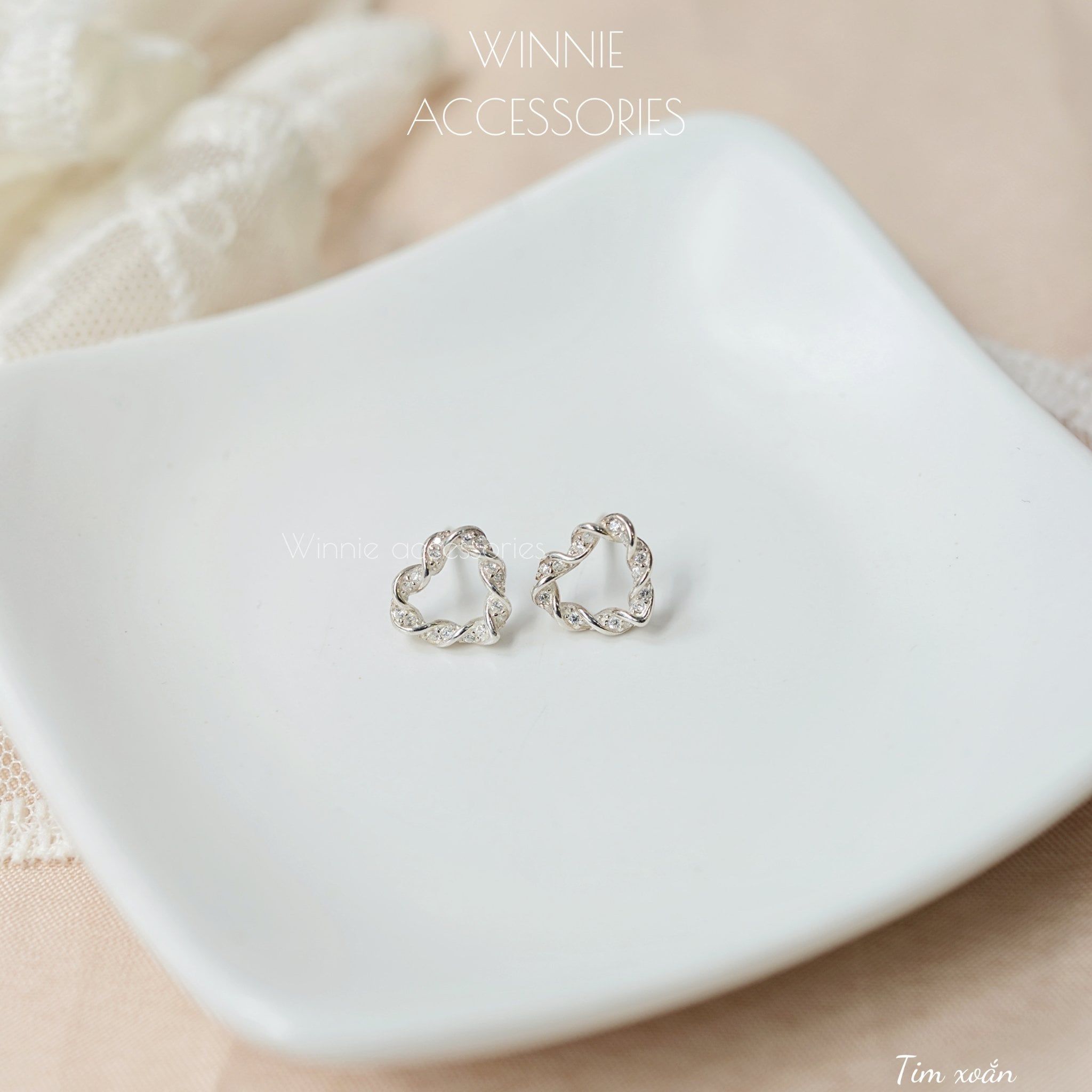  Hoa tai Bạc S925 Tim Xoắn 