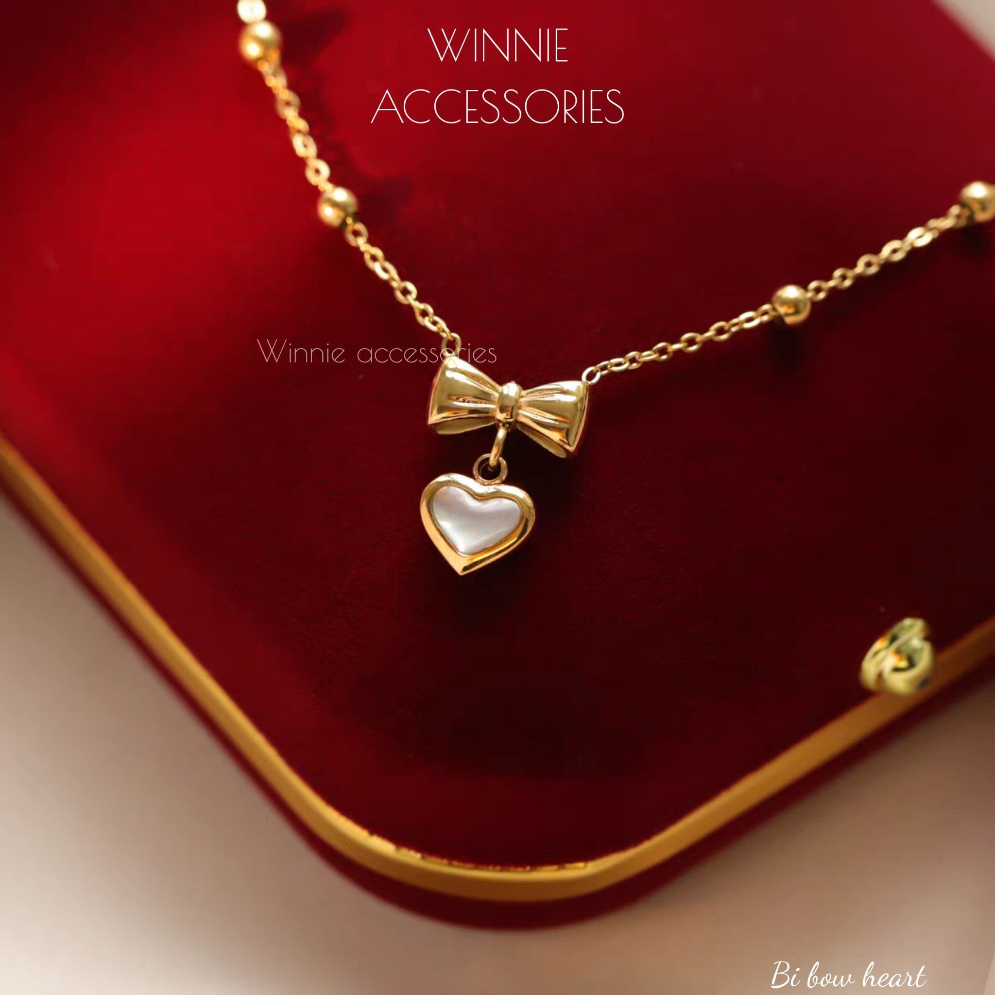  Dây chuyền Titan Bi Bow Heart 