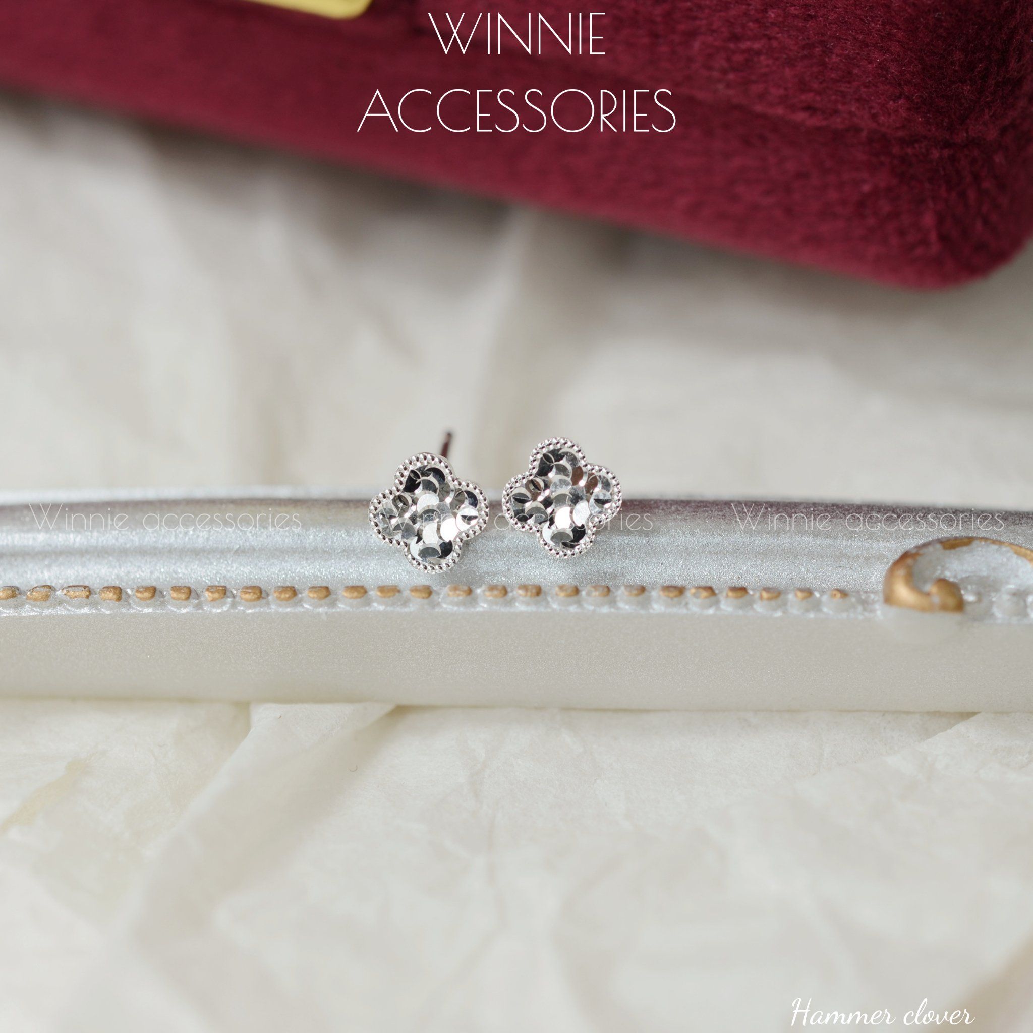  Hoa tai Bạc S925 Hammer Clover 