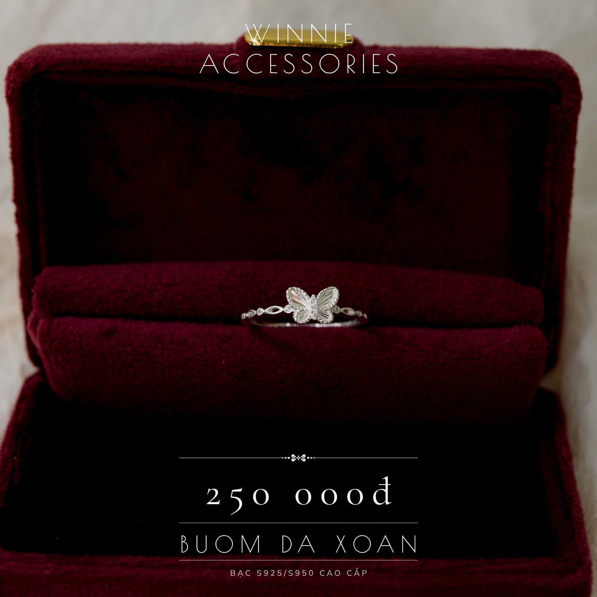  Nhẫn Bạc S925 Bướm Đá Xoắn 