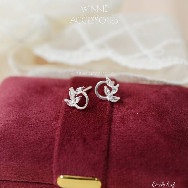  Hoa tai Bạc S925 Circle leaf 