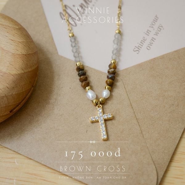  Dây chuyền Titan Brown cross 