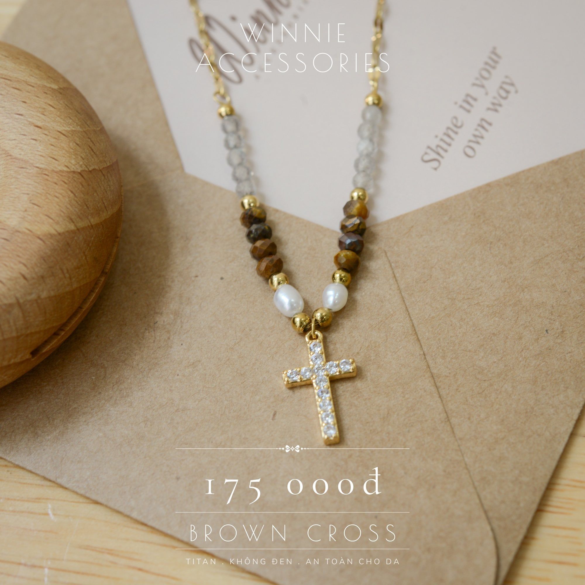  Dây chuyền Titan Brown cross 