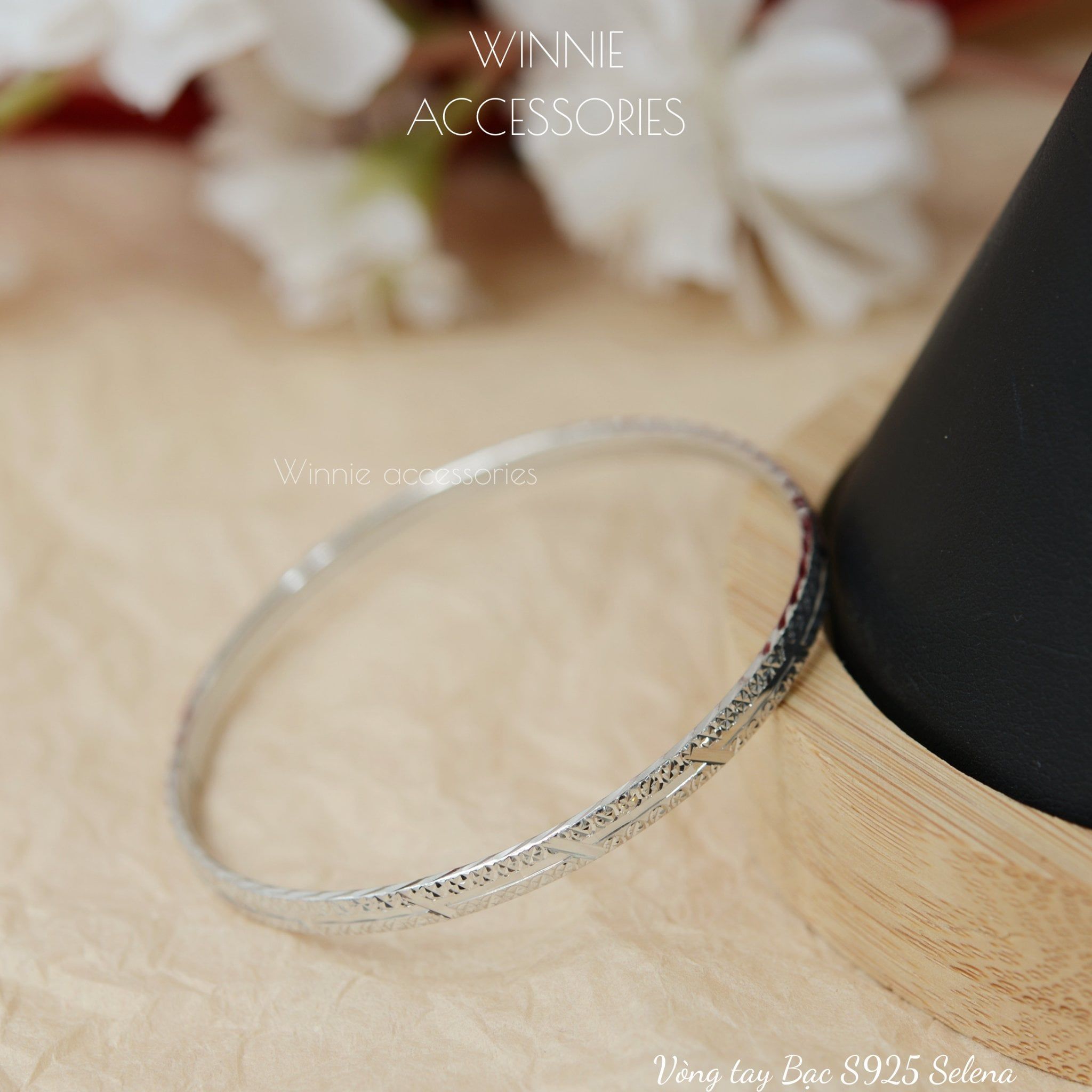  Vòng tay Bạc S925 Selena bản dẹp 4ly (Đã xi Bạch Kim) 