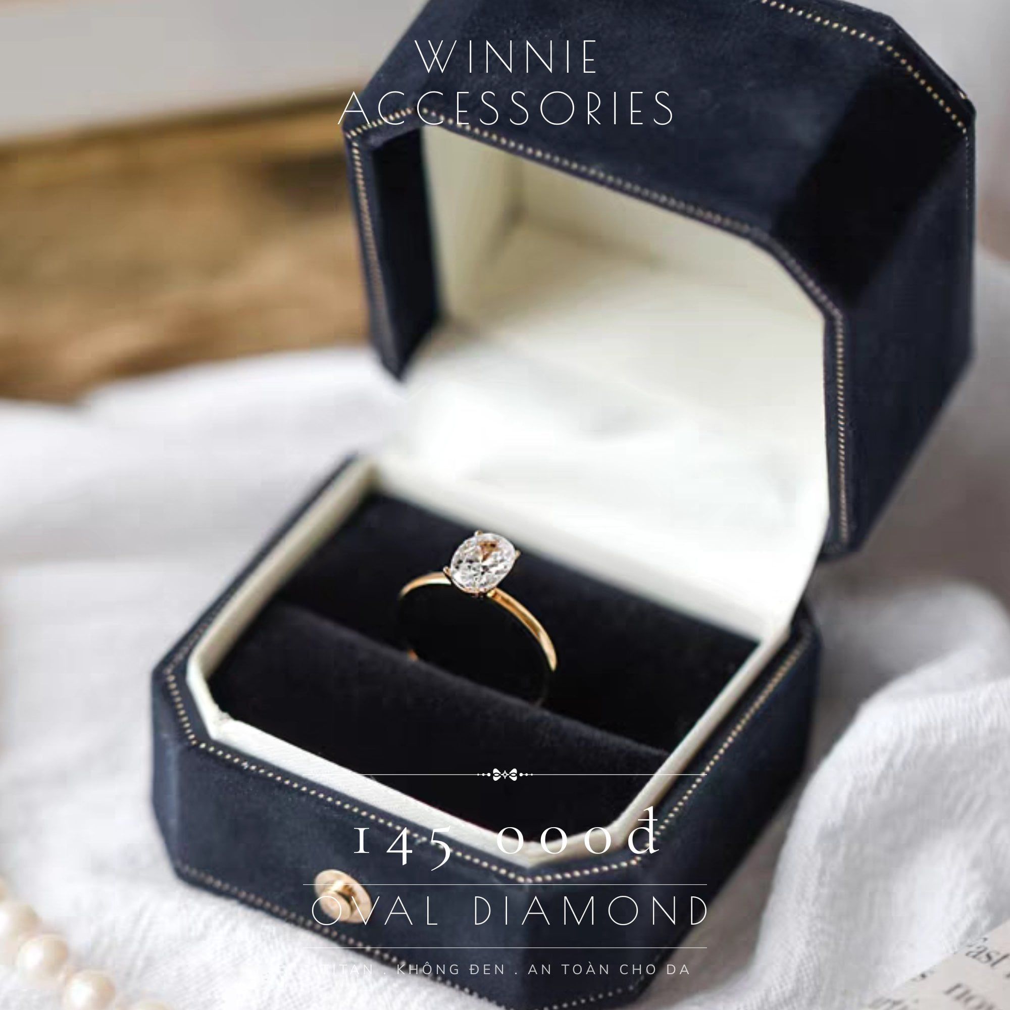  Nhẫn titan Oval Diamond 
