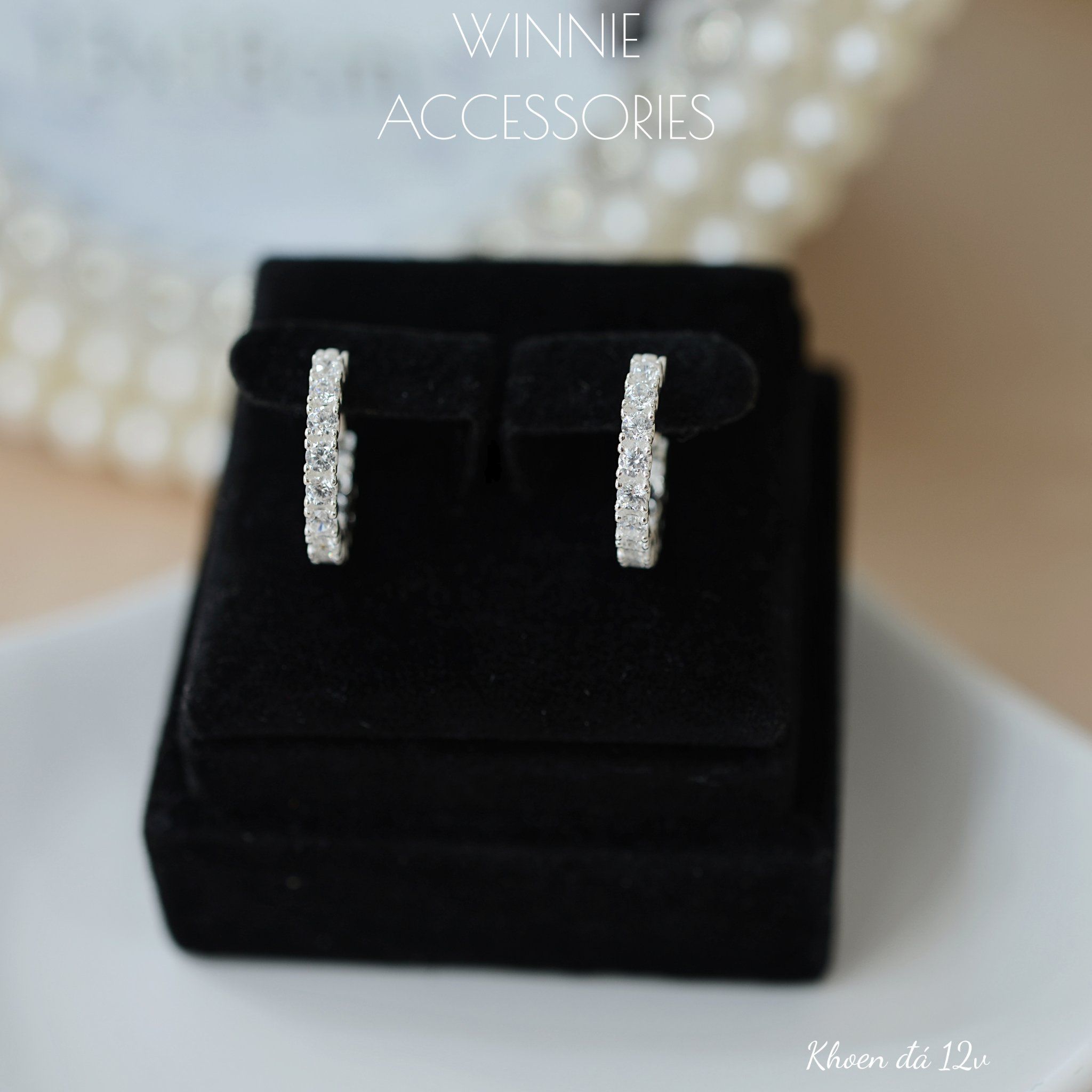  Hoa tai Bạc S925 Khoen Đá 12v 