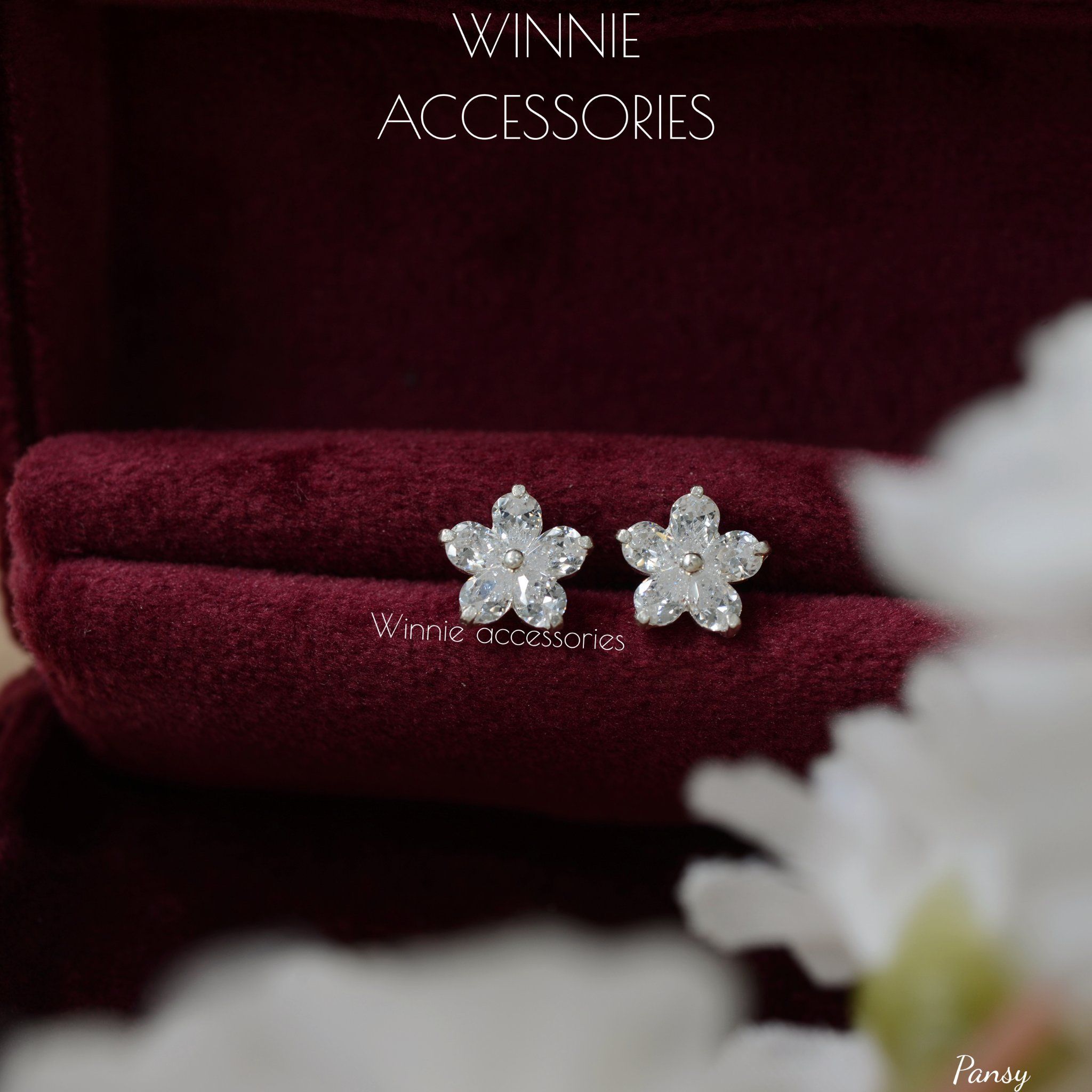  Hoa tai Bạc S925 Pansy 